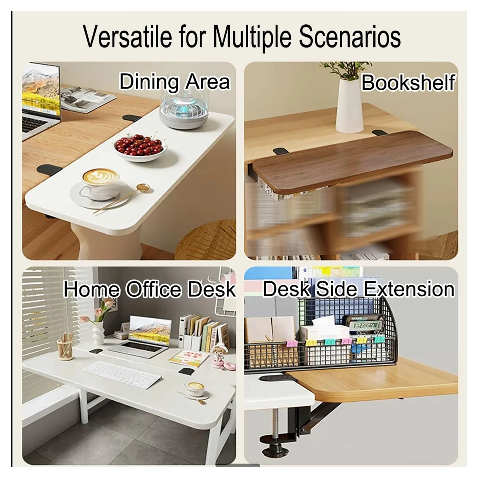 Bandeja extensora de escritorio de 16 20 24 28 32 35 pulgadas, extensor de mesa con abrazadera, tablero de extensión de escritorio plegable, bandeja for teclado(White,20x40cm (7.9x15.7in))