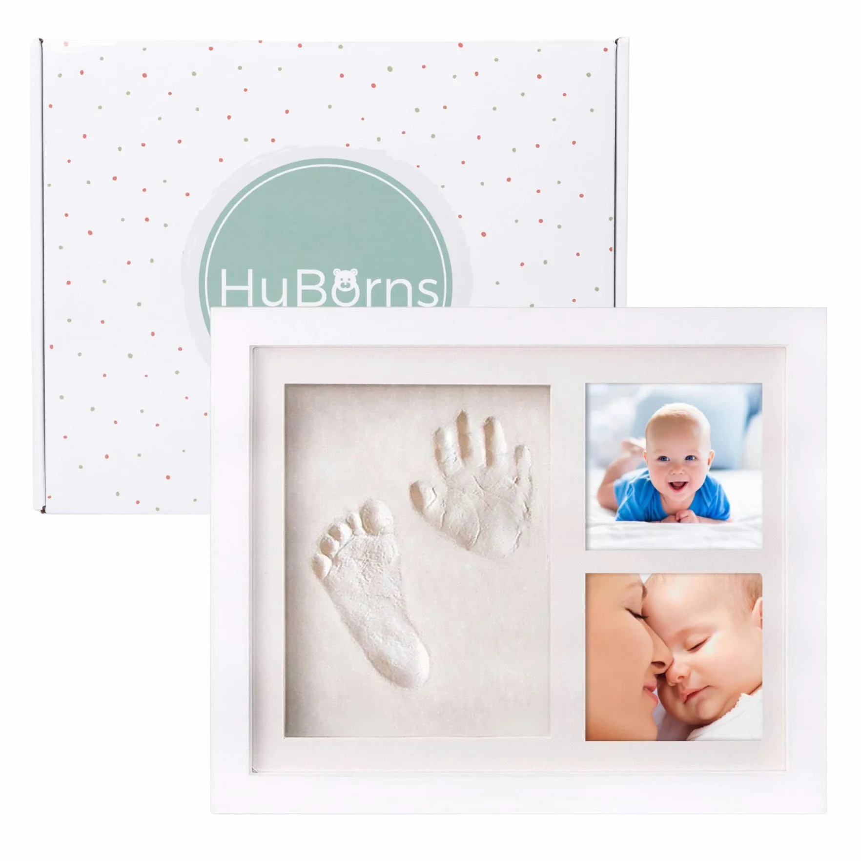 HuBorns Marco Huellas Bebé Recién Nacido con Arcilla, Kit Completo para Huella Pie y Mano, Recuerdo Original, Regalo Bebé y Decoración