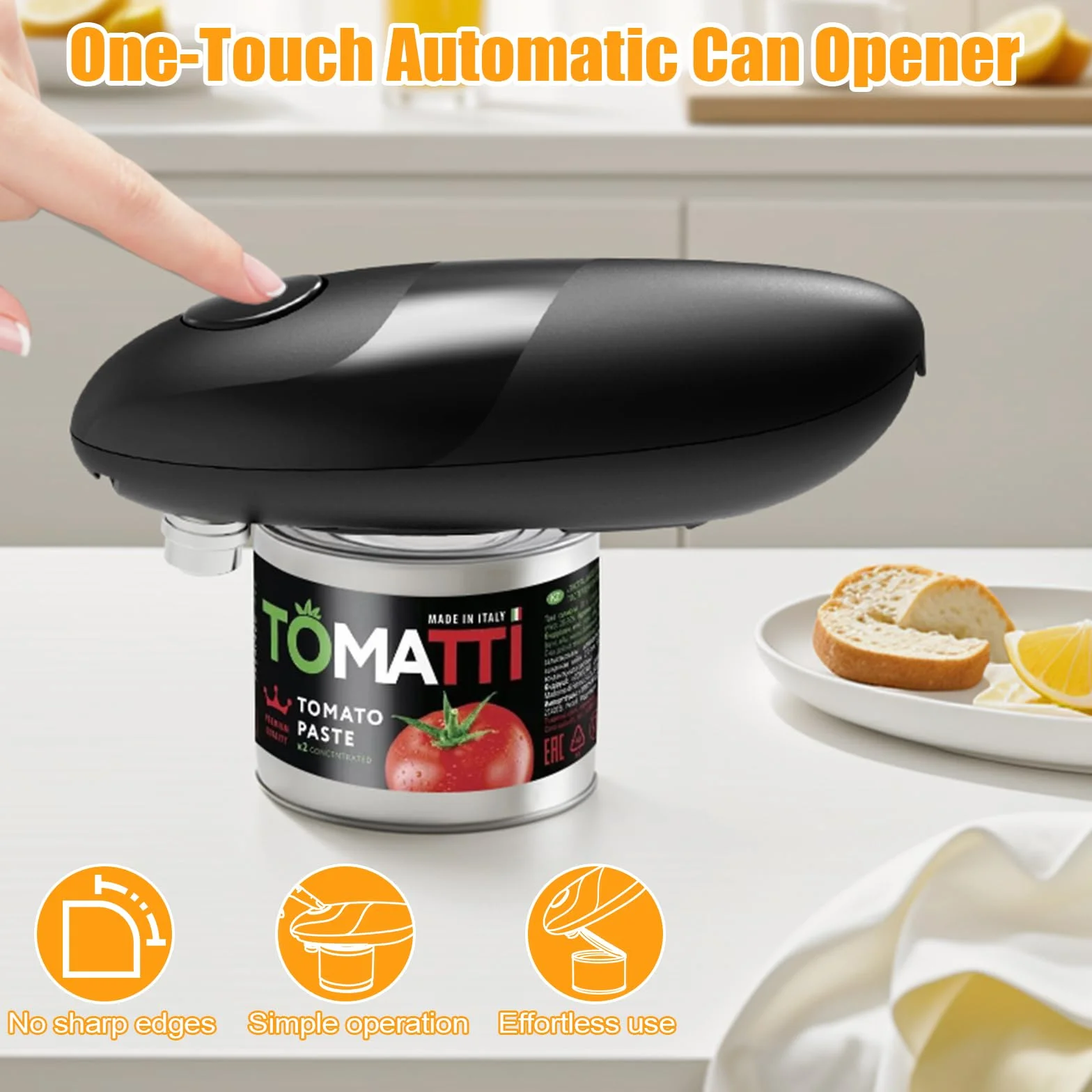 Abrelatas Eléctrico para Personas Mayores, Latas Redondas Fáciles de Abrir de Todos los Tamaños, Abrelatas para Electrodomésticos de Cocina para Personas con Artritis y Personas Mayores