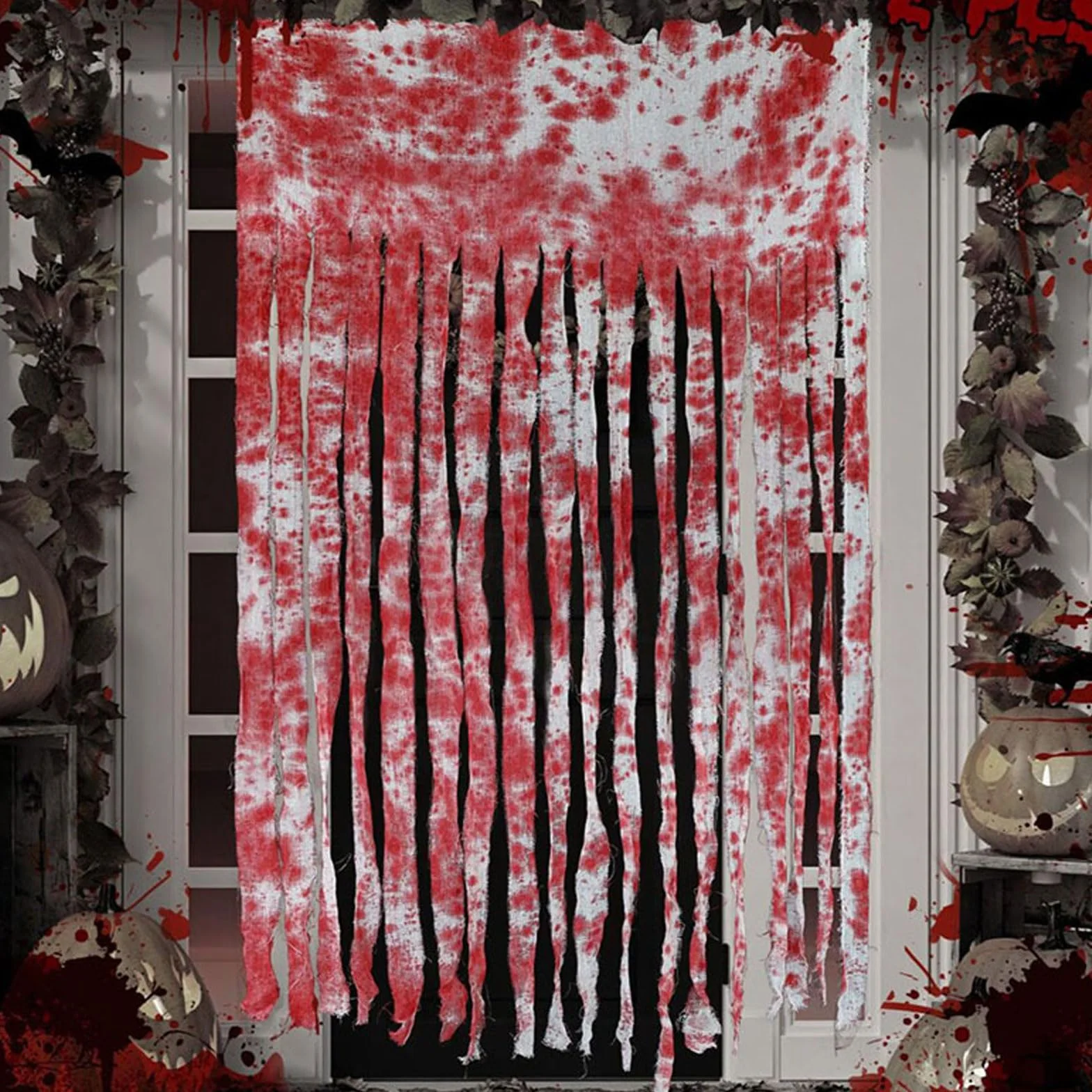 GWAWG Cortina de puerta de Halloween con estampados sangrientos, 39 x 65 pulgadas, tela espeluznante y sangrienta, accesorios de decoración de puerta de casa embrujada para entrada de fiesta de