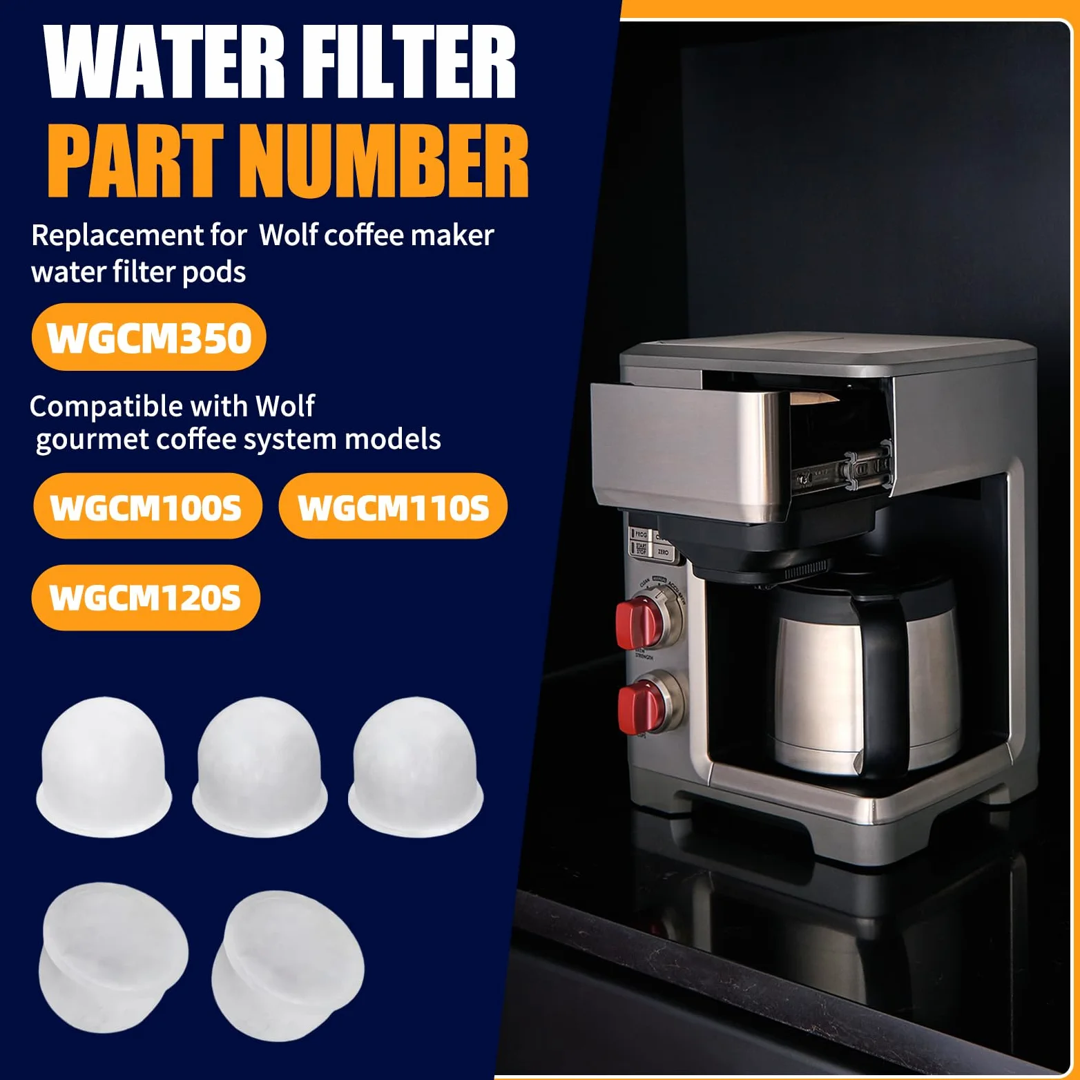 Paquete de 10 cápsulas de filtro de agua para cafetera Wolf Gourmet, filtro de carbón activado de repuesto para WGCM100S, WGCM110S, WGCM120S, compatible con cafetera Wolf Gourmet