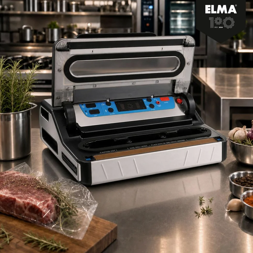 ELMA Envasadora al Vacío Profesional Digit Free | 20 L/min | Acero Inoxidable | Pantalla LED | Sellado MOIST para Húmedos, Función Marinado | Portarrollos con Cutter | Uso Intensivo