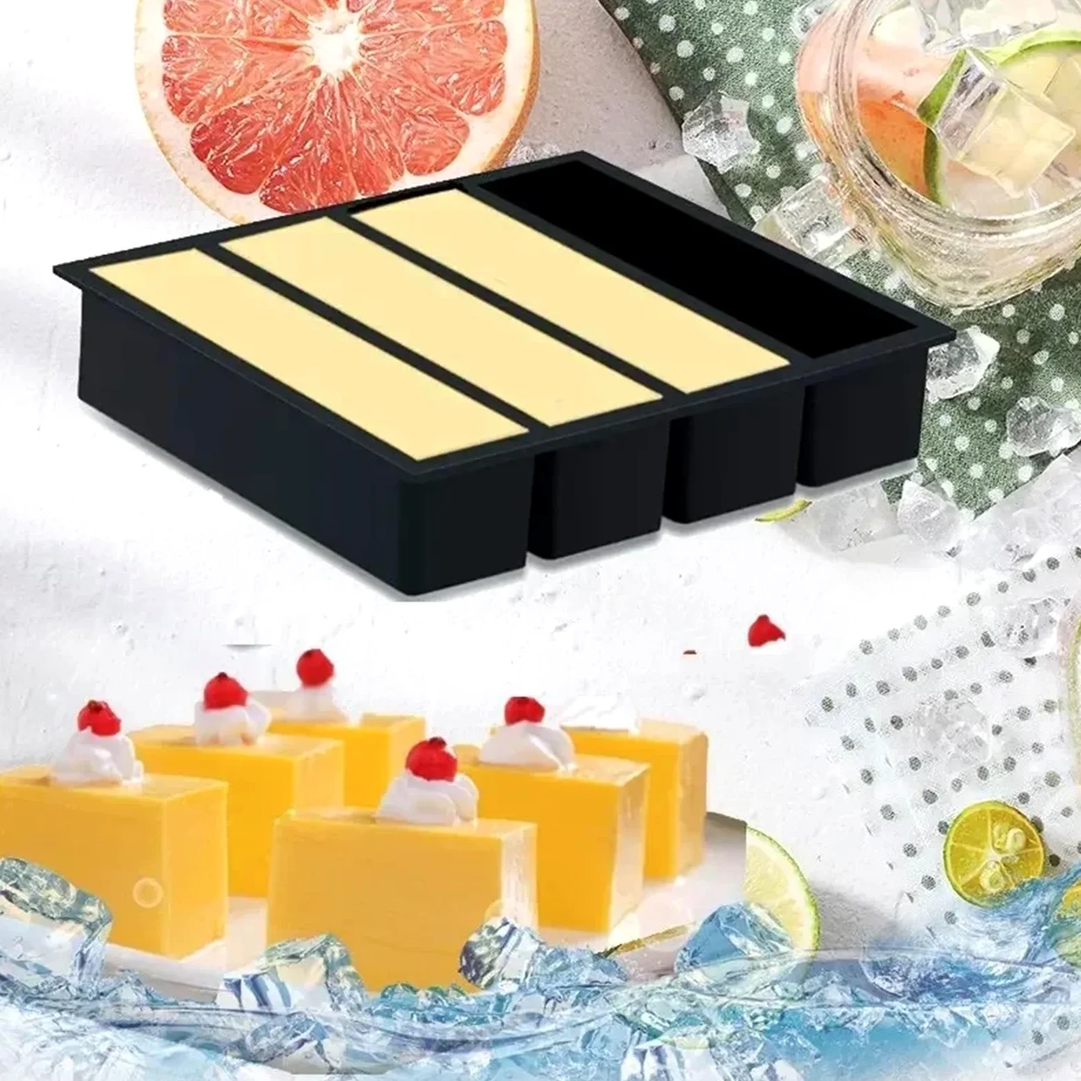 Cubiteras Para Hielo Cubitos de hielo gigantes de silicona de 4 rejillas, bandeja cuadrada de tiras largas, molde duradero for vino, whisky, utensilios de bar y cócteles.(4-color 4pcs)