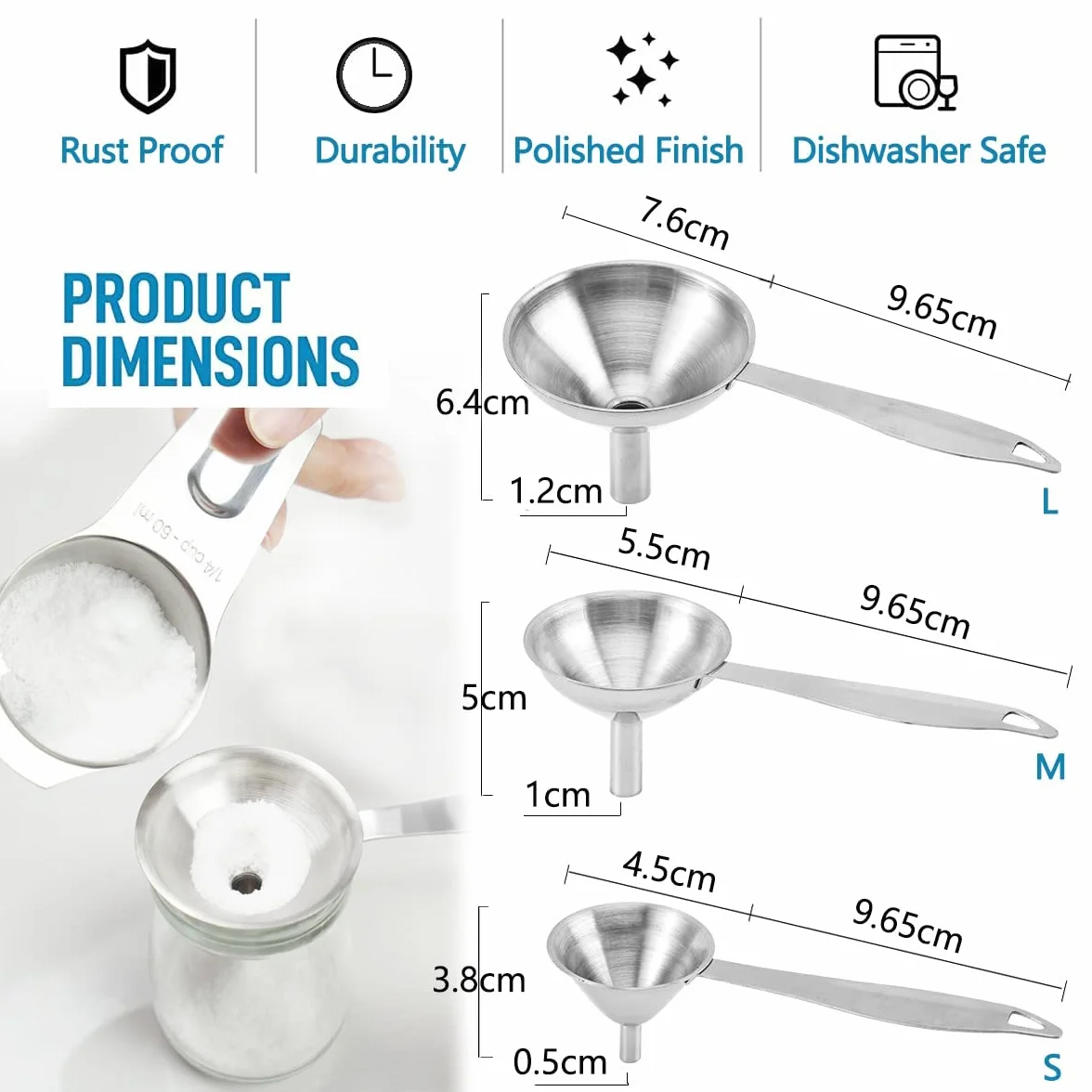 3 Piezas Embudo Cocina, Witbicg Embudo Acero Inoxidable Filtro Aceite Cocina Embudos Para Cocina, Viene Con 2 Cepillos De Limpieza Para Transferir Líquidos y Polvos (Pequeño + Grande)