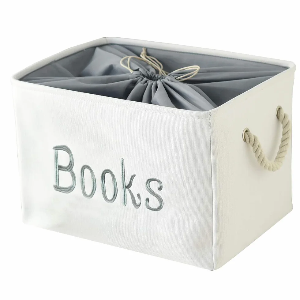 Cesta de Libros para Niños, Organizador de Almacenamiento Plegable con Cierre de Cordón