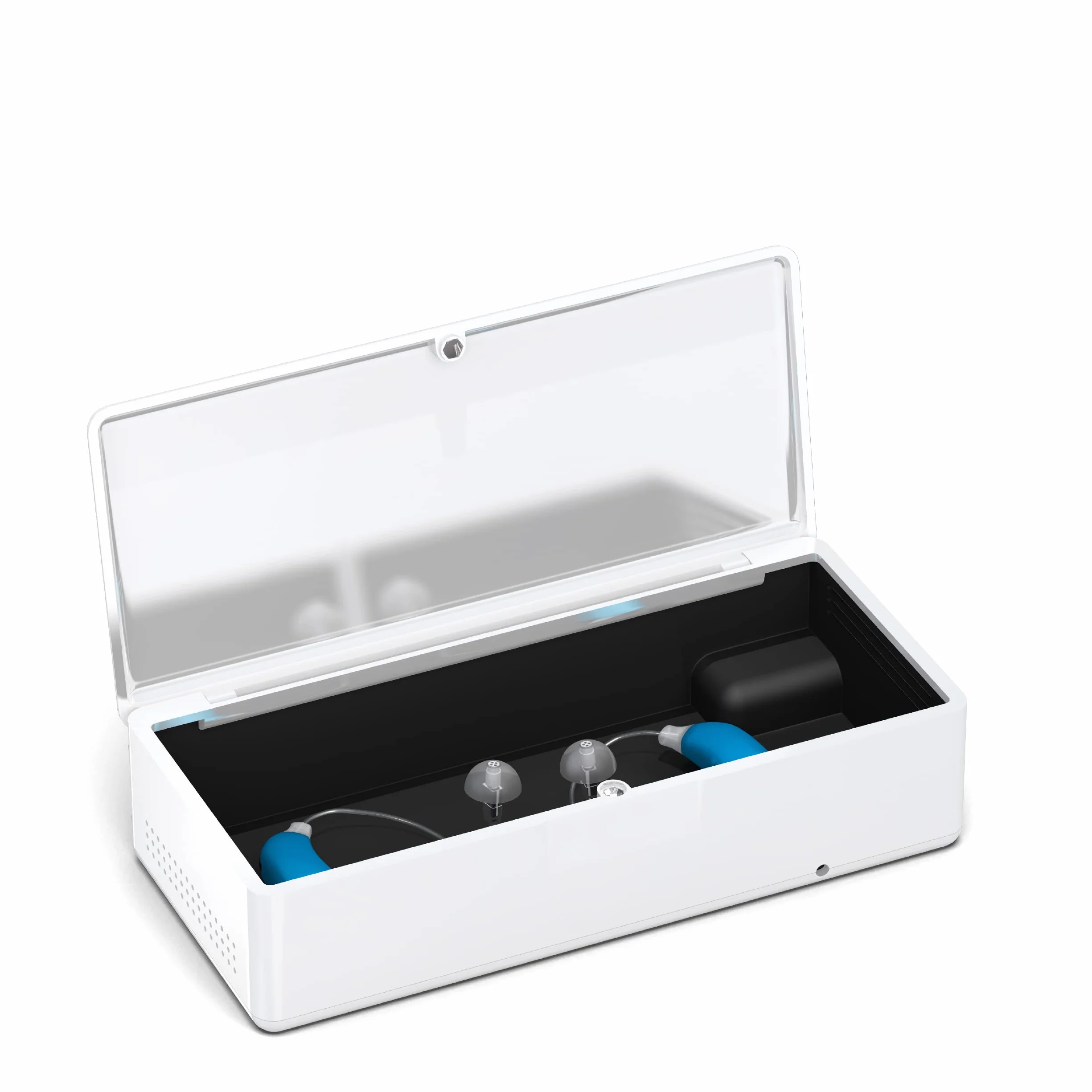 Audinell PerfectDry - Caja de secado electrónico para audífonos - Tamaño espacioso - Deshumidificador y secador de audífonos - Elimina el sudor y la humedad - Con control de