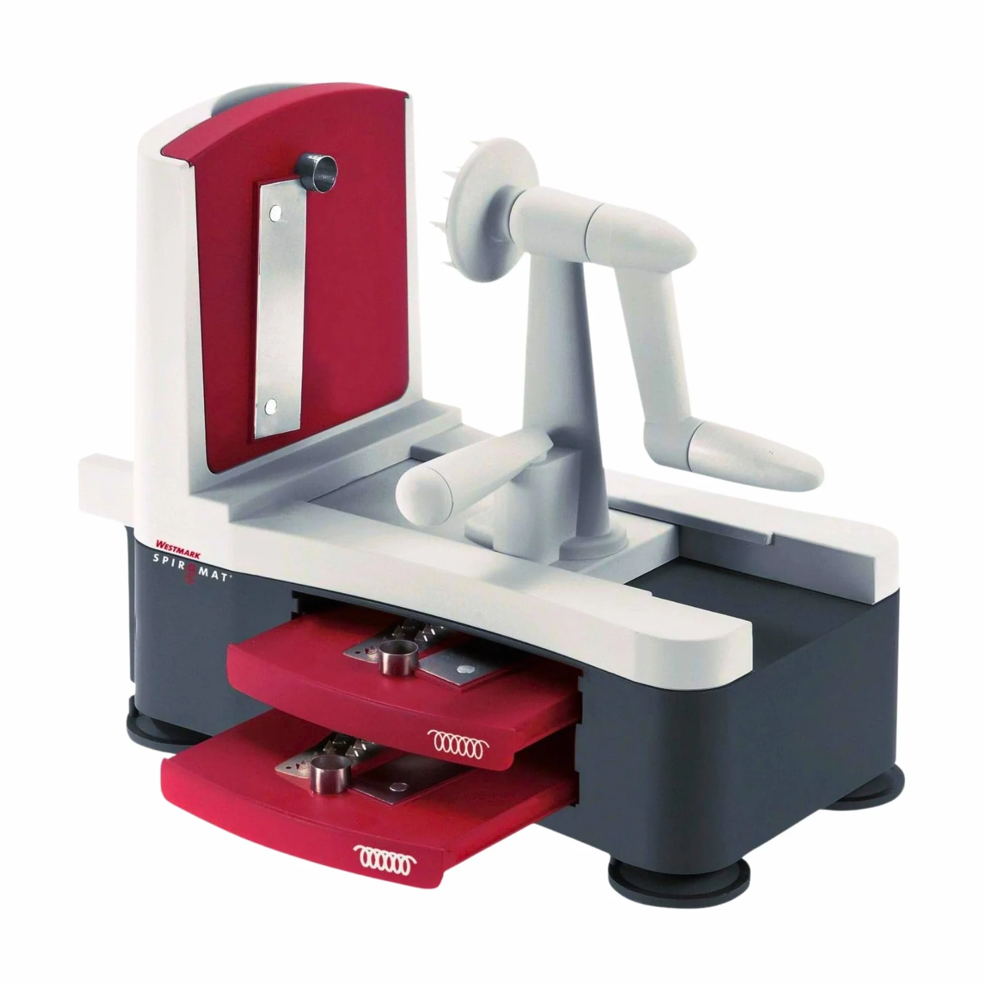 Westmark Cortador en espiral para fideos de verdura, zoodles y espirales de fruta, Con 3 insertos de corte, Cuchillas afiladas de acero inoxidable, Spiromat, Antracita/blanco/rojo, 11332260