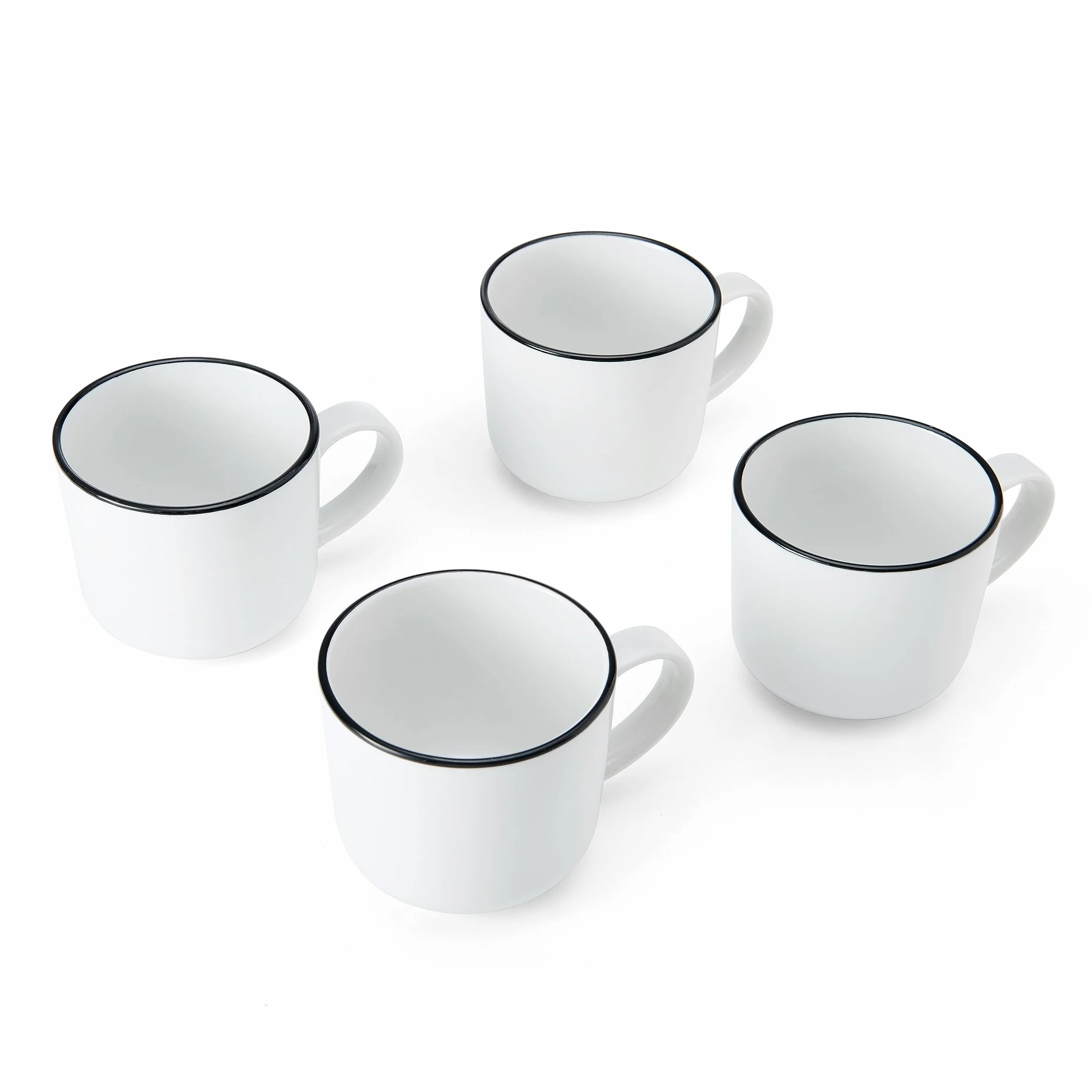 Mikasa Limestone Juego de Tazas de Porcelana, 4x Tazas de Porcelana con Borde Negro para Té y Café, 360ml| En Caja de Regalo y Aptas para Lavavajillas