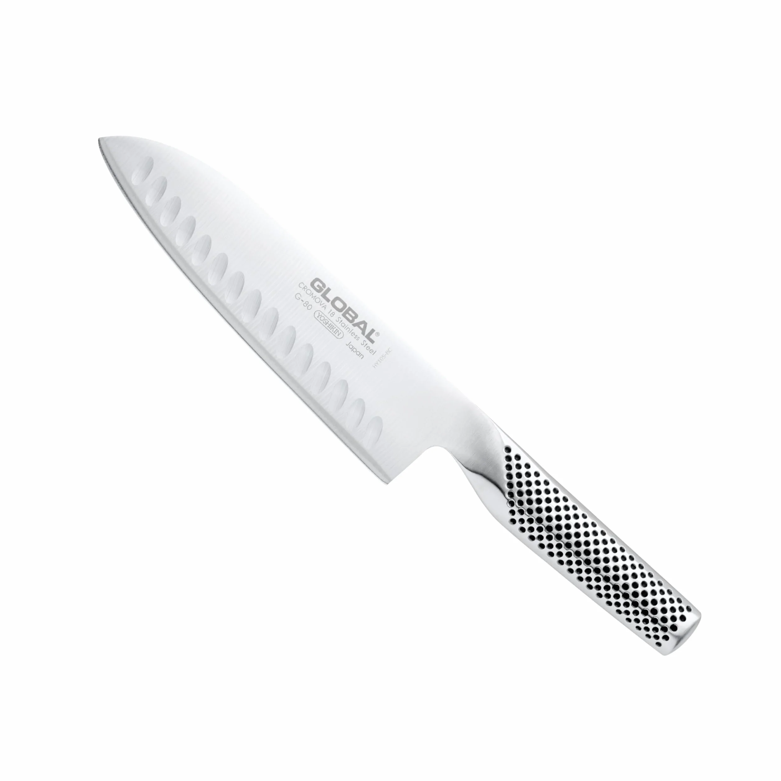 Global Santoku Fluted 71G80- Cuchillo cortador, 18 cm, cuchilla de acero inoxidable CROMOVA 18