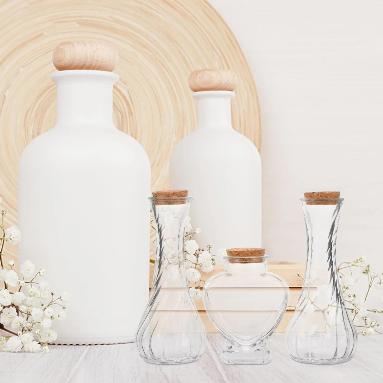 BESTOYARD Set De Botellas Para Ceremonia De Arena Boda 3 Piezas Vidrio Transparente 75Ml Corazón 130Ml Rosca Tapones Decoración Diy Regalo