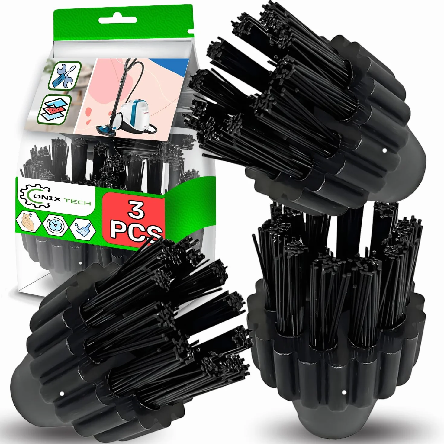 3 Piezas Redondo Cepillo Limpiador para Polti Vaporetto Vaporeta Limpieza Hogar - Garantía de 5 Años - ONIX TECH