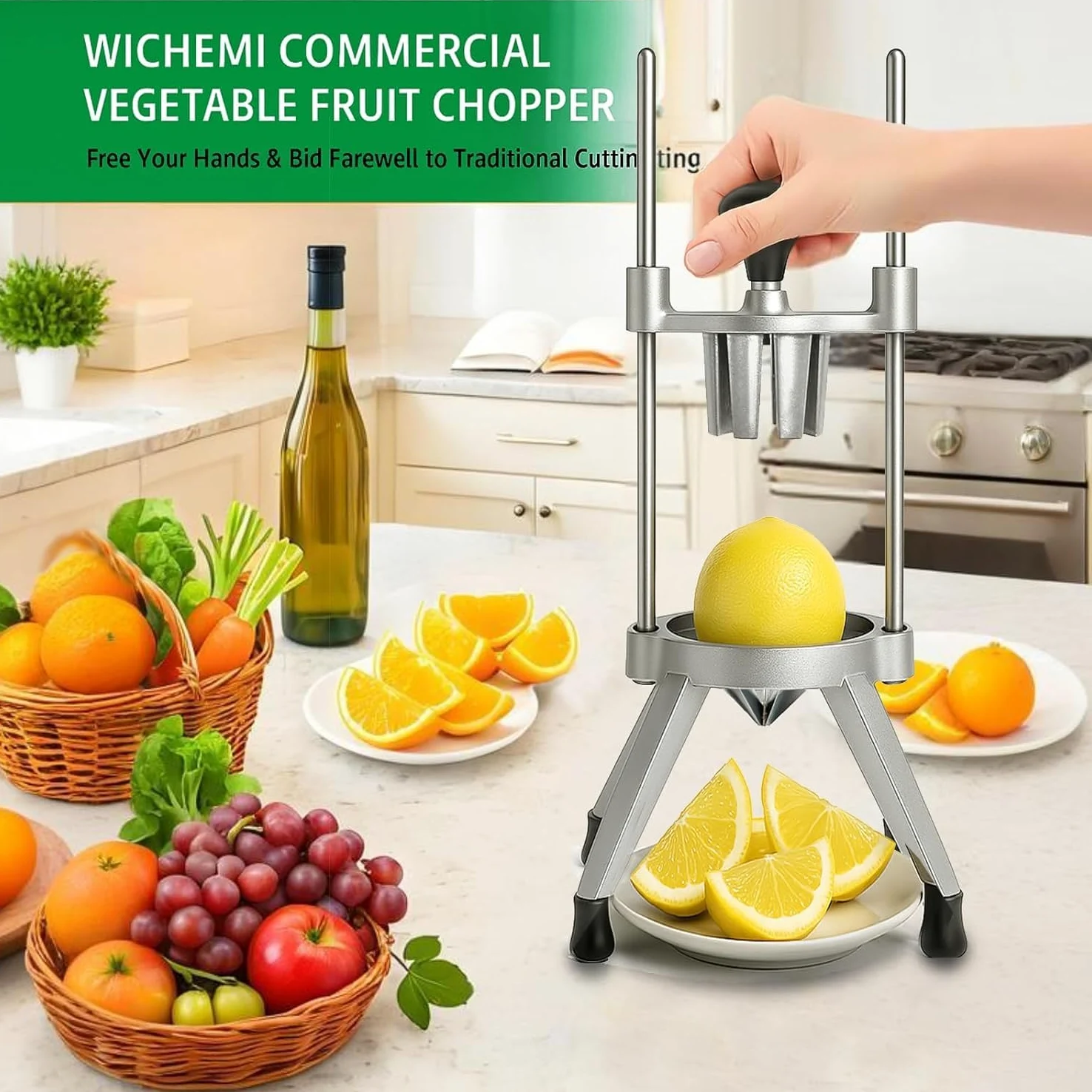 Cortador comercial de limón y lima, cortador de frutas de 6/8 cuña con hoja de acero inoxidable, herramienta de barra fácil de limpiar para decorar cócteles