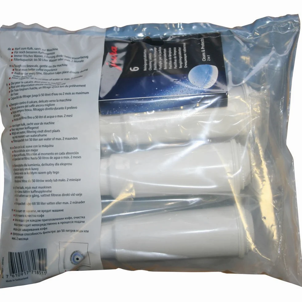 3 cartuchos de filtro blanco Jura Claris + 6 tabletas de limpieza/paquete combinado.