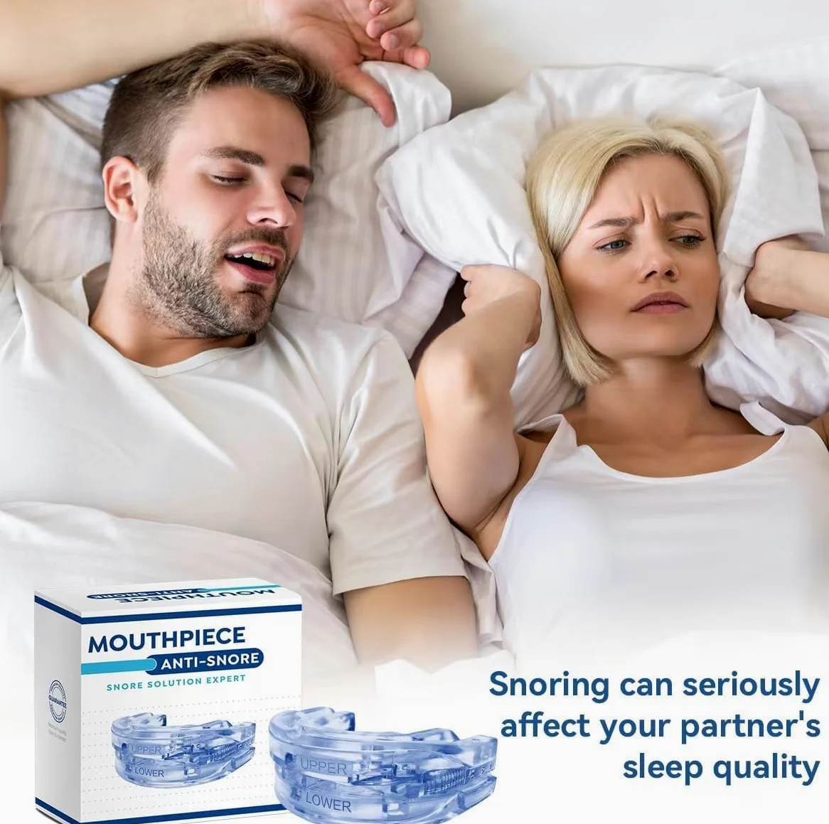 Protector Bucal Antirronquidos, Boquilla De Avance Mandibular, Dispositivo Antirronquidos De Grado Médico, Boquilla para Dormir Personalizable (White Anti Snoring Mouthp 2PCS)