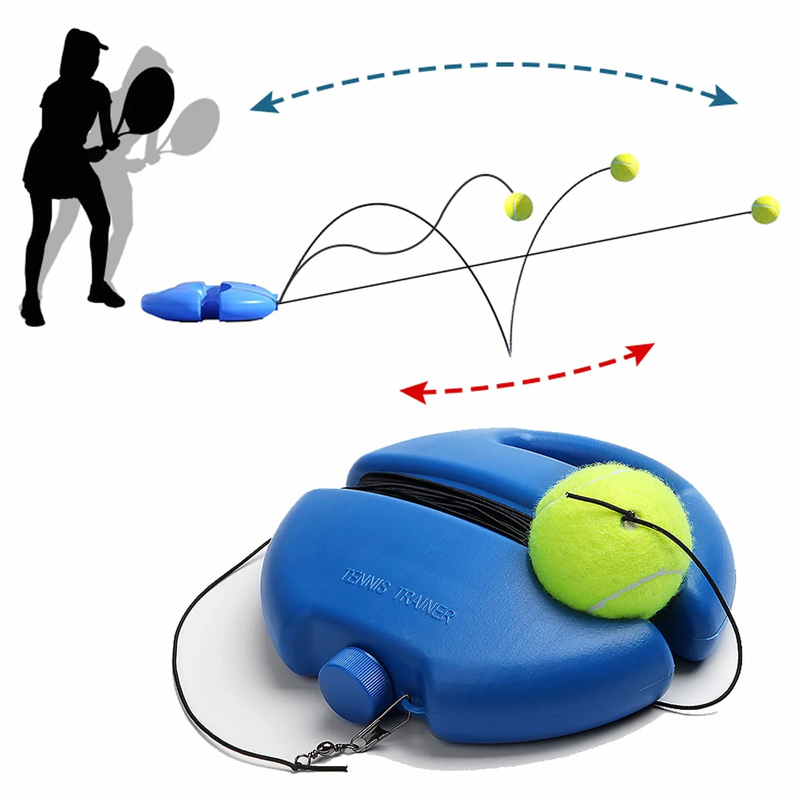 Entrenador Elástico de Tenis para Principiantes, Niños y Adultos - Pelota de Rebote 1 Pieza (Azul)