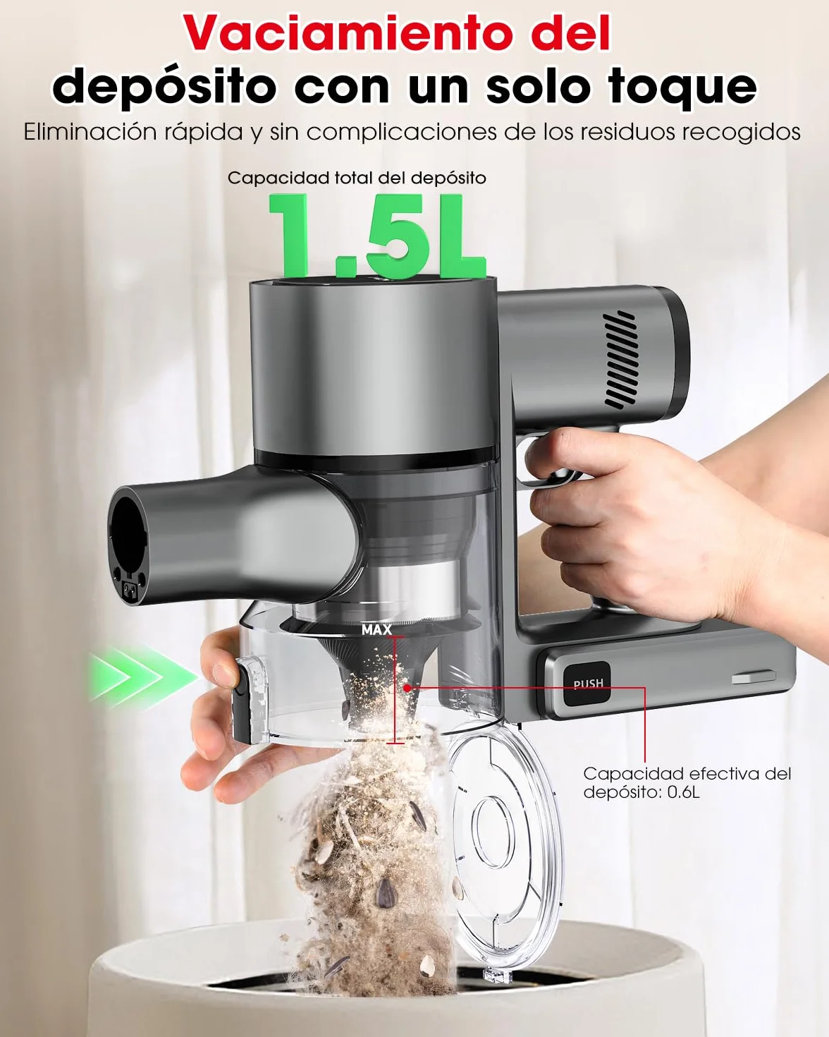 Aspiradora sin Cable Potente Succión de 45 kPa 500W Hasta 60 Minutos de Autonomía Resistente a Enredos Aspiradora Escoba Recargable con Soporte de pared para Pelo de Mascotas y Suelos de Madera