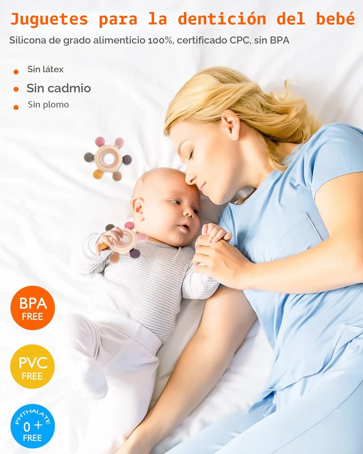 Mordedor Bebé Silicona, Juguete Dentición sin BPA, Accesorio Enfermería para Bebés 3+ Meses (Timón B)