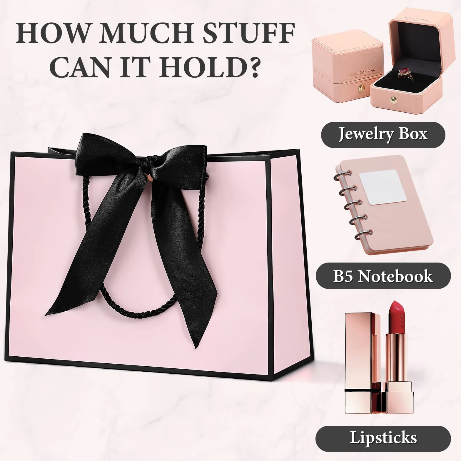 BBLIKE bolsas de regalo con asa - 2 bolsas de regalo + 2 tarjetas de felicitación + 4 papel Sydney, bolsas de papel con asa, envoltorio para regalos, cumpleaños (Rosa Borde Negro)