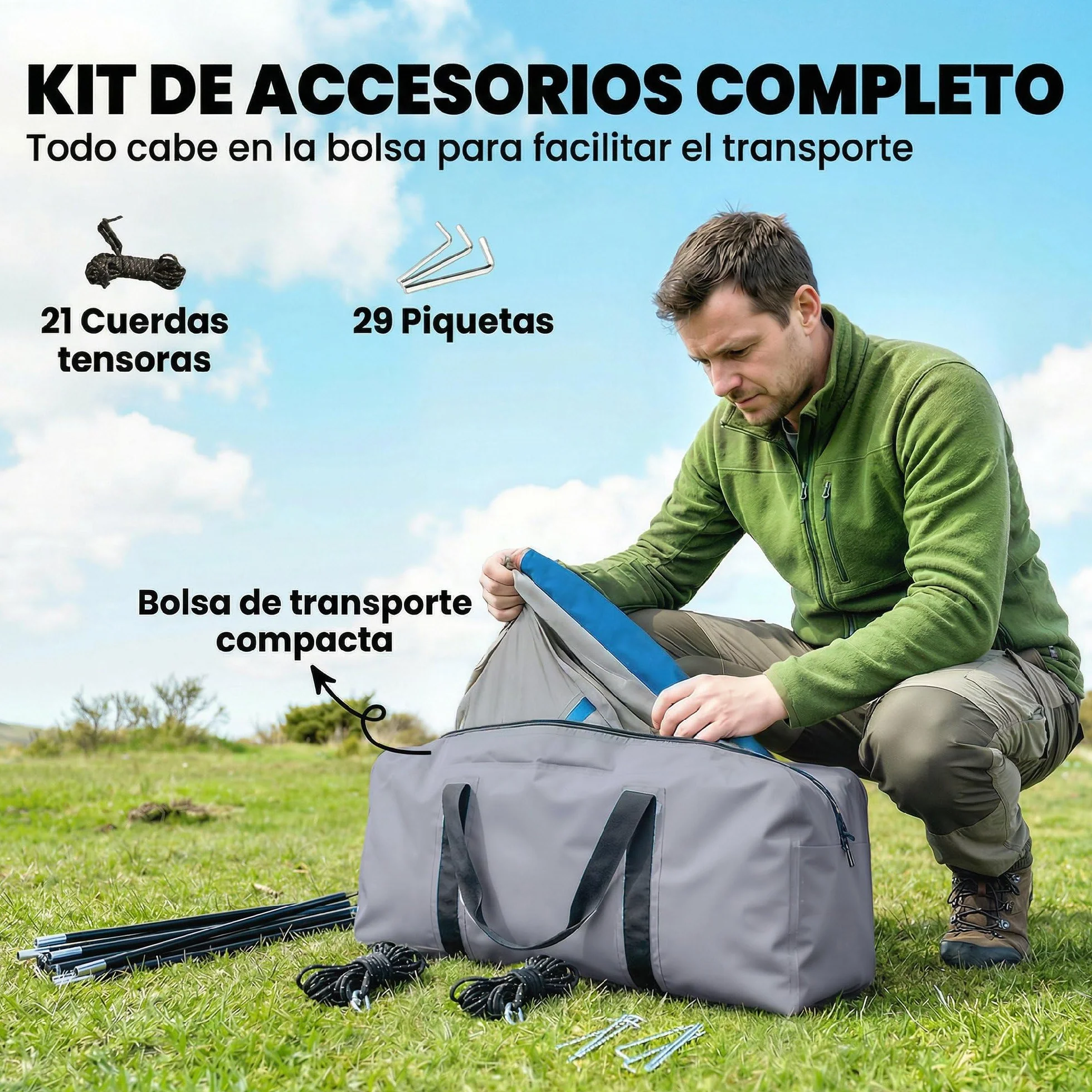 Outsunny Tienda de Campaña Familiar 5 Personas Tipo Túnel 3 Habitaciones Impermeable 3000 mm Azul