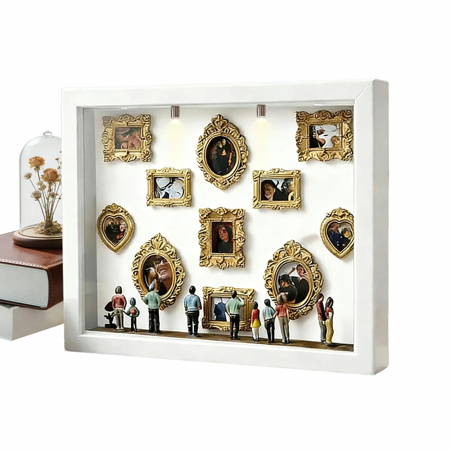 Kit DIY Museum para Parejas - Marco Display Sombra con Figuras miniaturas y Marco Dorado pequeña Sombra Museo DIY | Miniatura para Recuerdos - Mini Museo - Boda Vacaciones