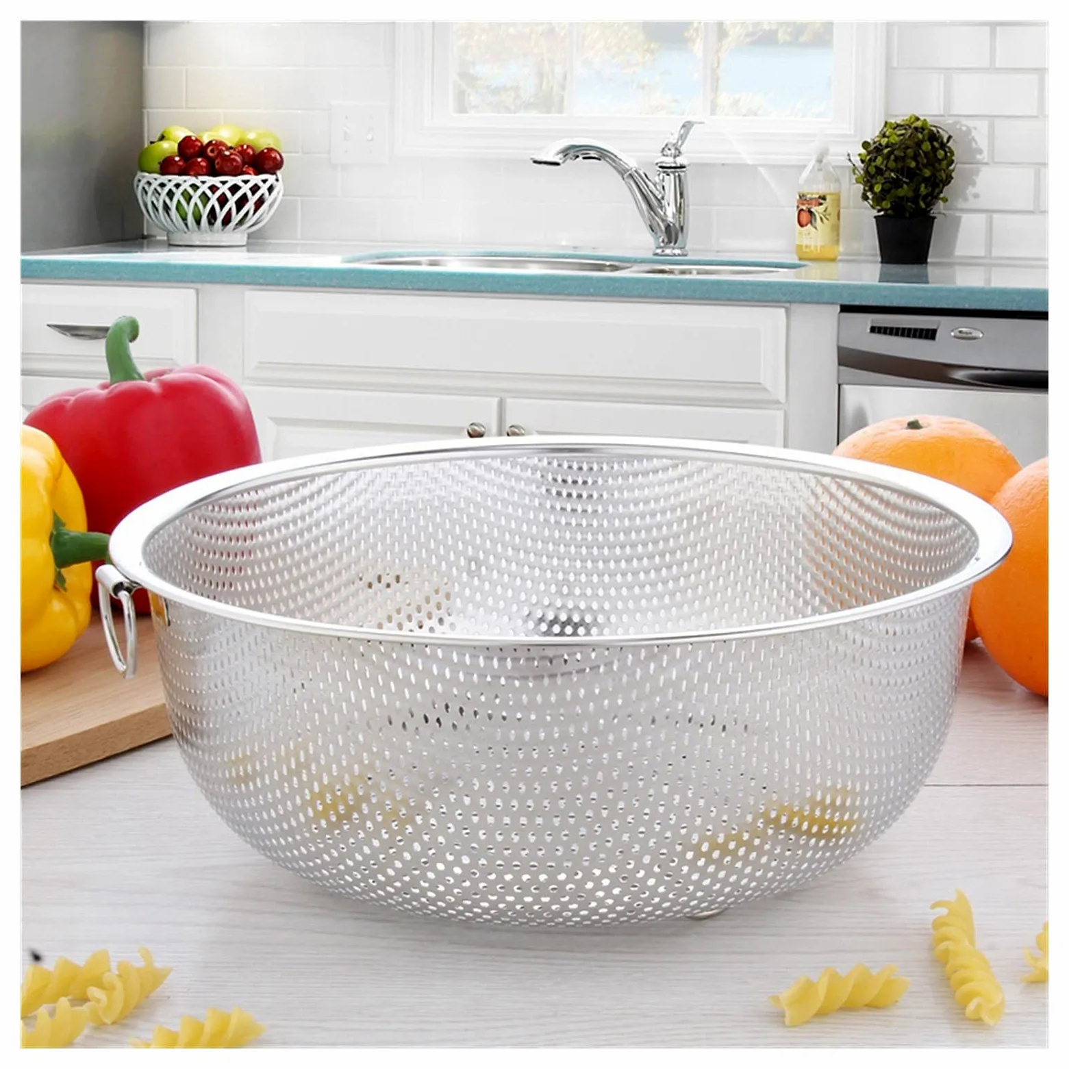 Colador Cesta de Drenaje Colador de Acero Inoxidable Colador de Cocina Lavado Tazón de Lavado Fruta Vegetal Senador de escurridor con Anillo colgado Fino 2mm Agujero Coladores de Alimentos