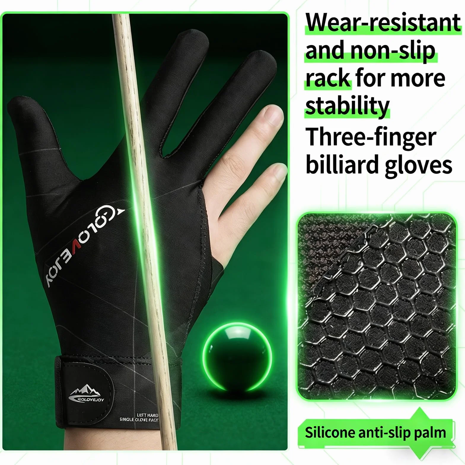 Guantes de Billar de Secado rápido y Transpirables para Snooker – (Secado rápido, Transpirables, Antideslizantes) Guante Deportivo Premium para Mano Izquierda para precisión en (Negro)