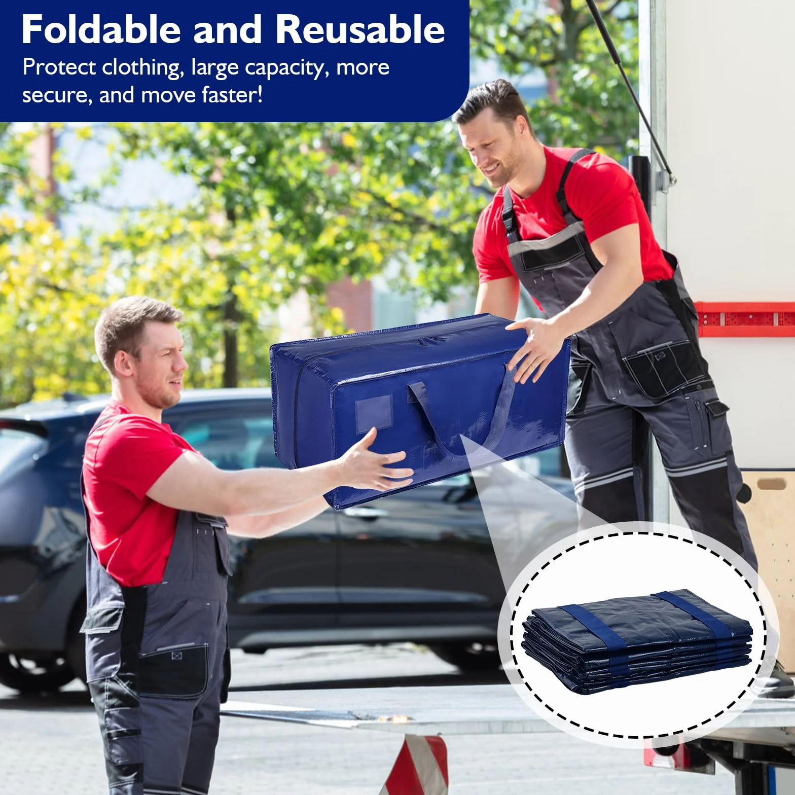 Pack de 6 Grande Bolsa de Almacenamiento de Poliéster, Impermeable Bolsas de Mudanza con Cremallera y Asa, Cajas de Mudanza de Gran Capacidad para Ahorrar Espacio y Embalar, Azul