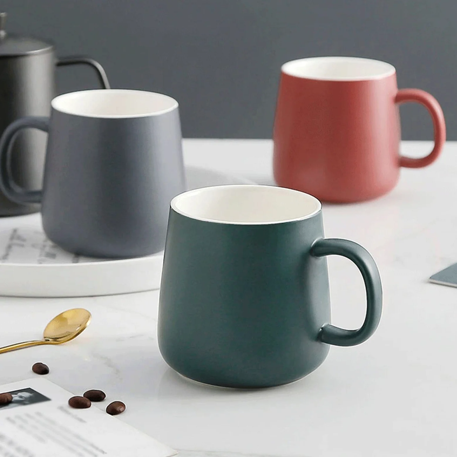 Estilo moderno 380 ml Taza de café de cerámica simple taza de leche para el hogar desayuno oficina taza (verde)