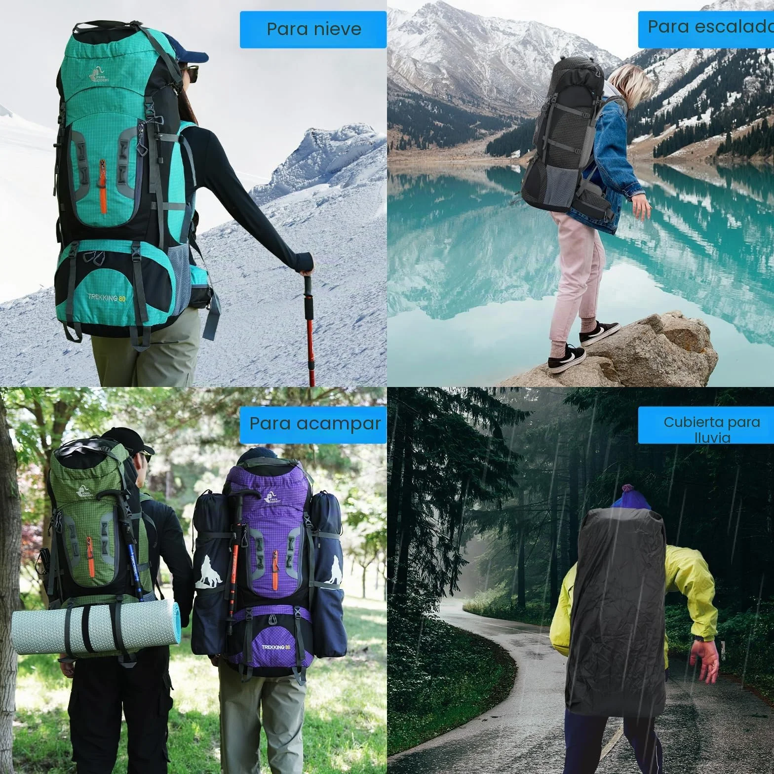 Bseash Mochila impermeable 80 L para senderismo camping con cubierta lluvia ligera deportes aire libre viajes escalada