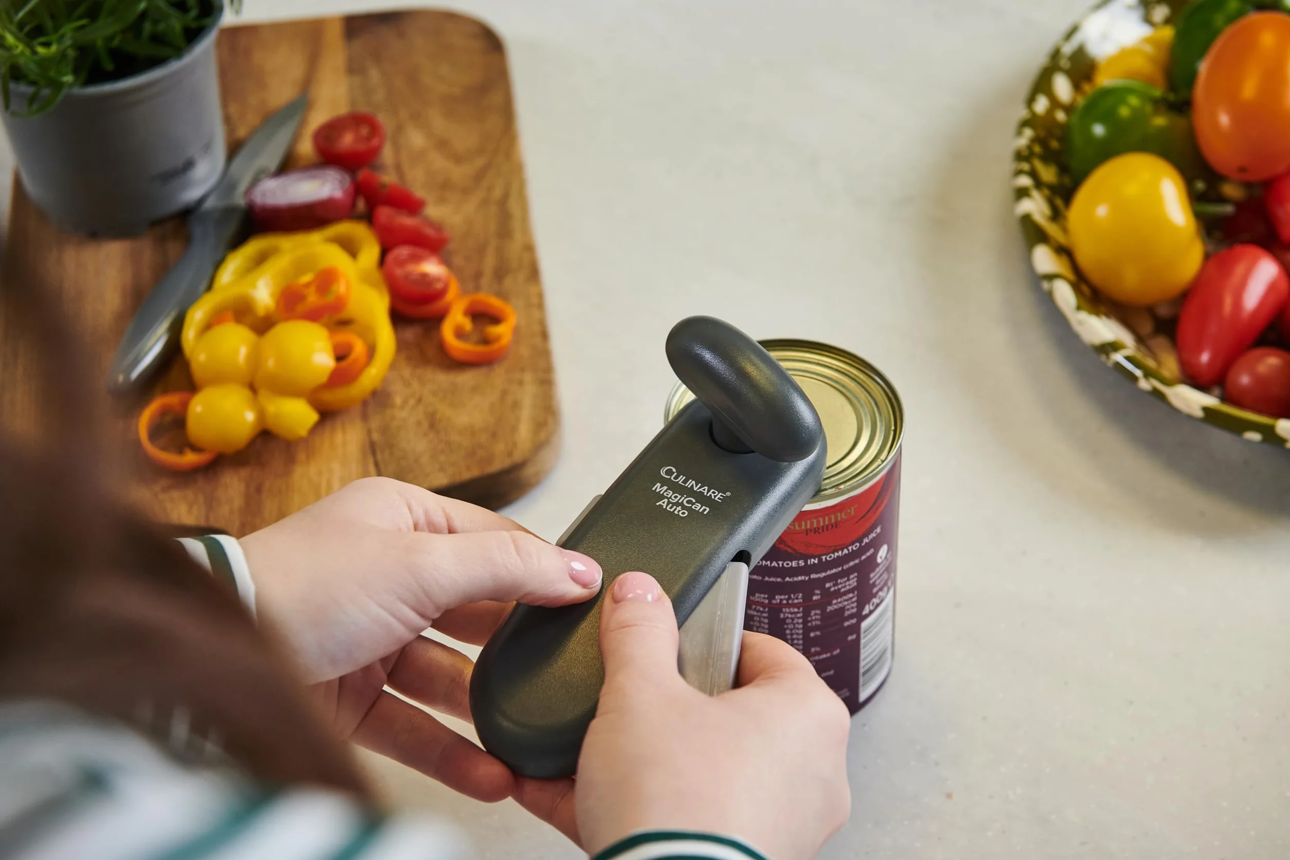 Culinare MagiCan Abrelatas Automático, Gris, Plástico/acero Inoxidable, Manual Con Una Sola Mano Con Abrazadera