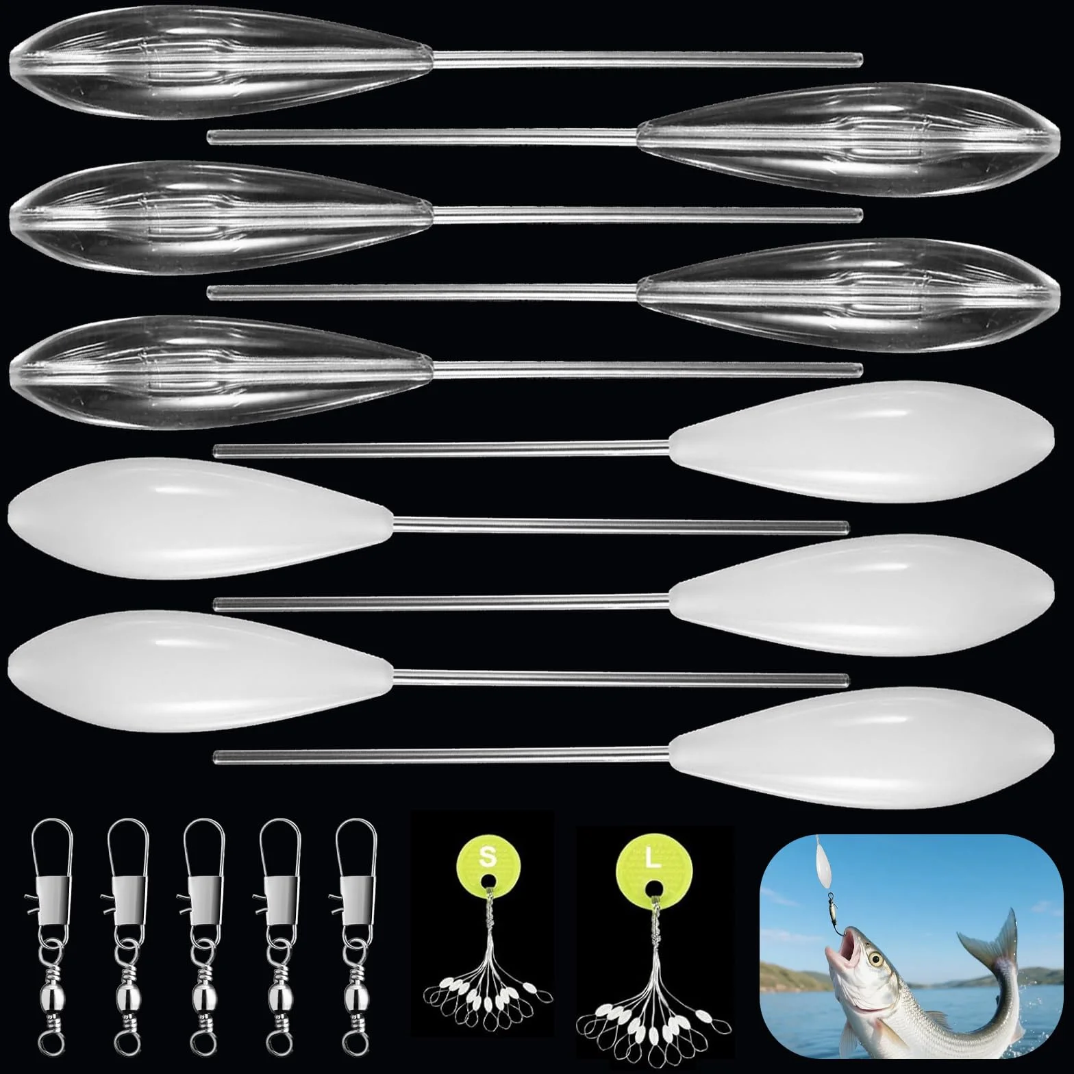 Sbirolino Set 25 Piezas Bobber de Fundición de Pesca con Triples Giratorios Float Stop