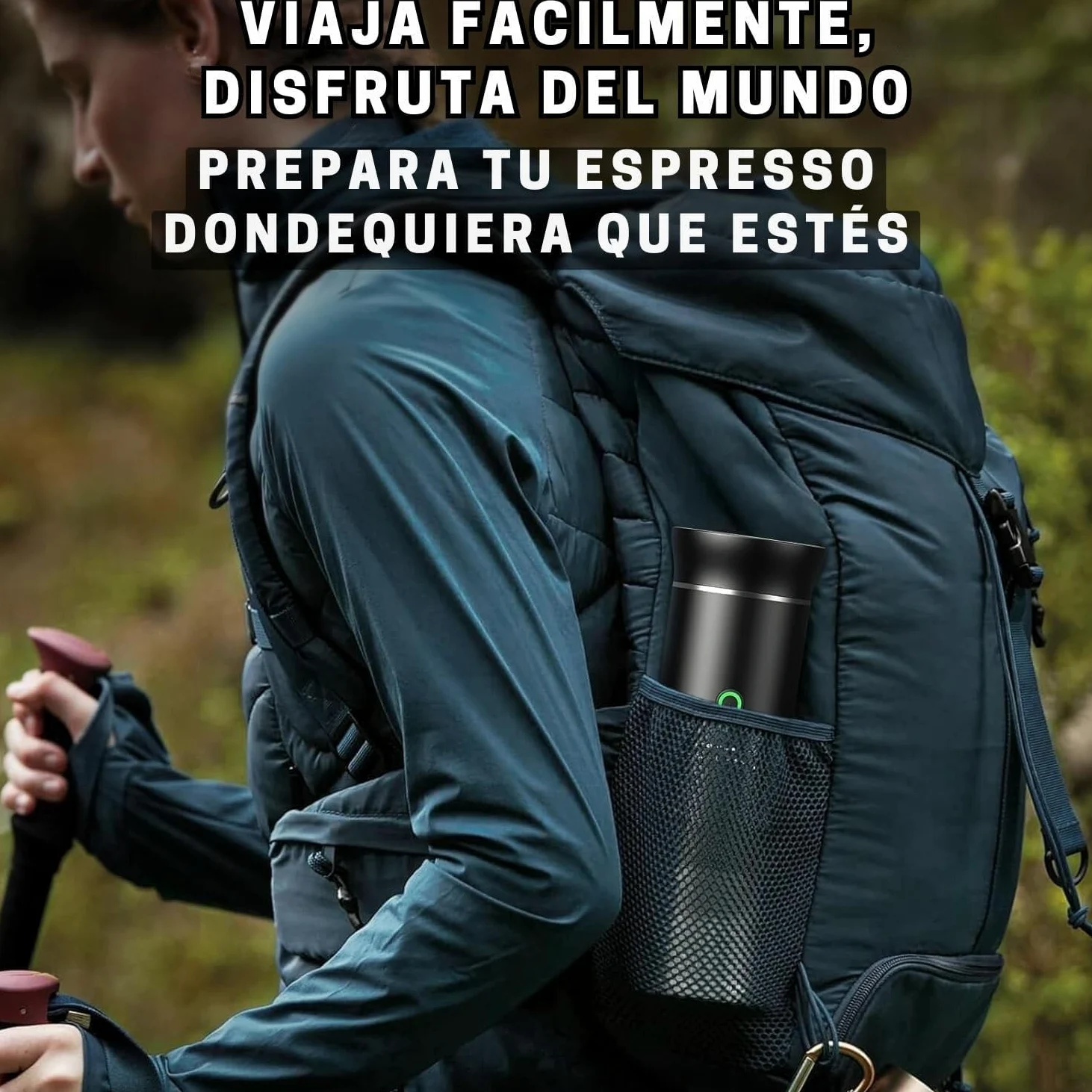 Genérico Cafetera Portátil Cápsulas 3 en 1 – Compatible con Cápsulas Pequeñas y Grandes + Café Molido – Autocalentamiento Rápido – Ideal Viajes, Oficina y Camper. (Negro)
