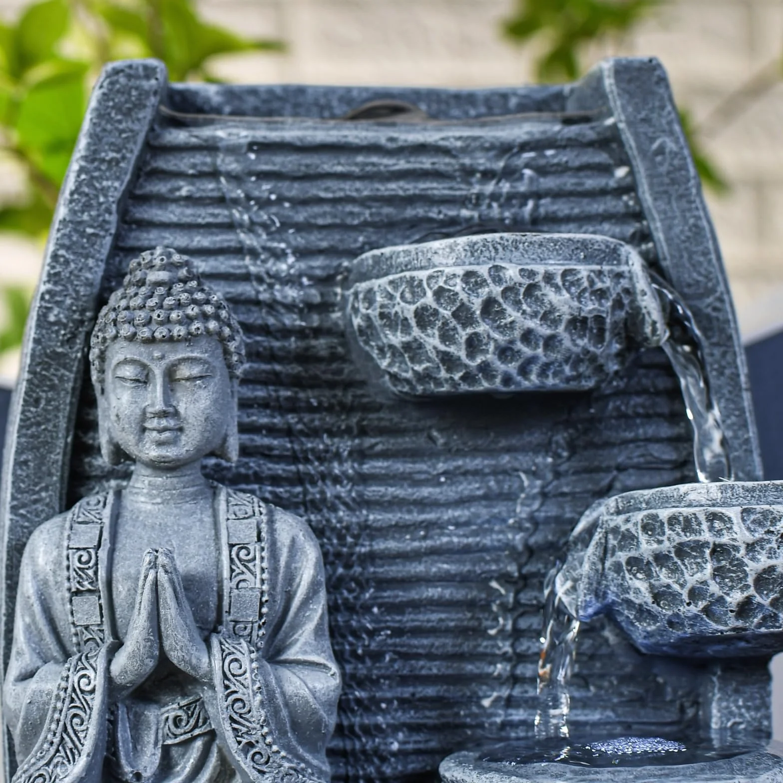 Zen Luz de la Pared Interior Fuente de Meditación de Buda de Piedra Gris/Negro de 20 x 15 x 24 cm