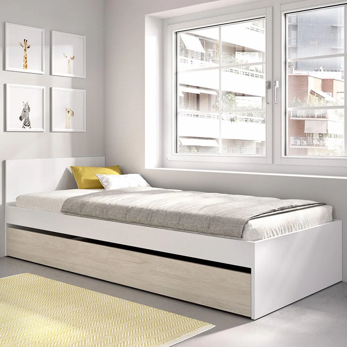 DEKIT - Pack Ahorro Juvenil Cama Nido con cabecero Top, 1 somier Lama Ancha y 2 colchónes viscoelásticos Nova 90 x 190 cm