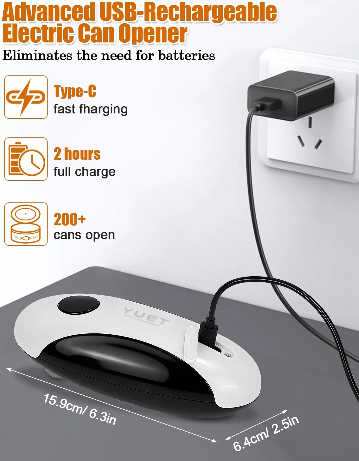 YUET Abridor de Tarros Eléctrico USB Recargable, Abrelatas Automático para Frascos Sellados