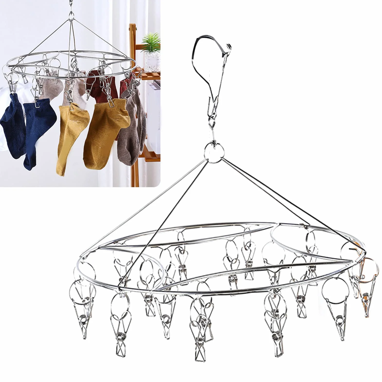 Perchero para Ropa, Perchero para Secar Ropa De Acero Inoxidable, Perchas para Ropa Interior con Clips, Perchero para Secar Calcetines, Sujetadores, Toallas(01)