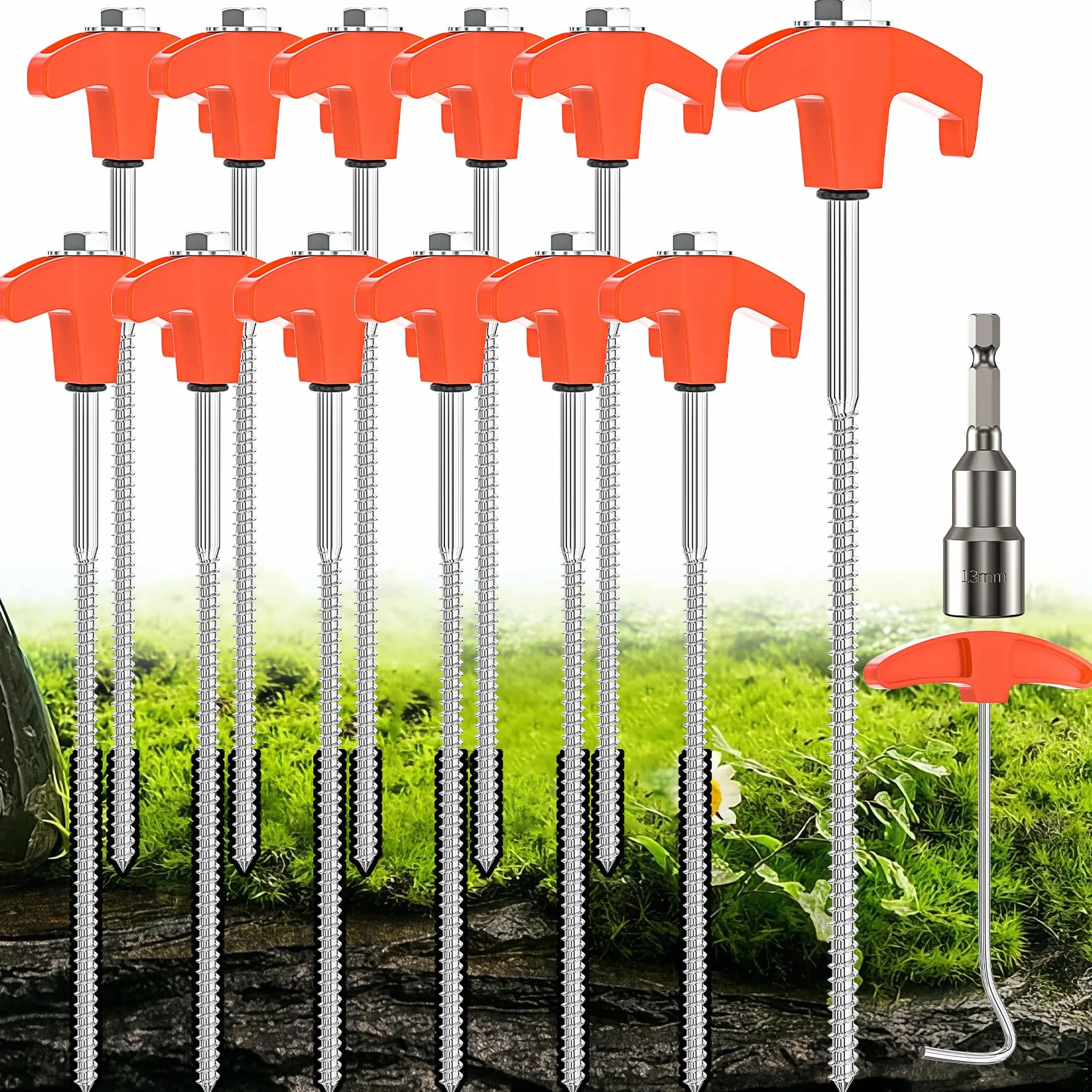 Piquetas de Acero para Tienda de Campaña 25CM Suelo Duro Taladros Hexagonales Ganchos