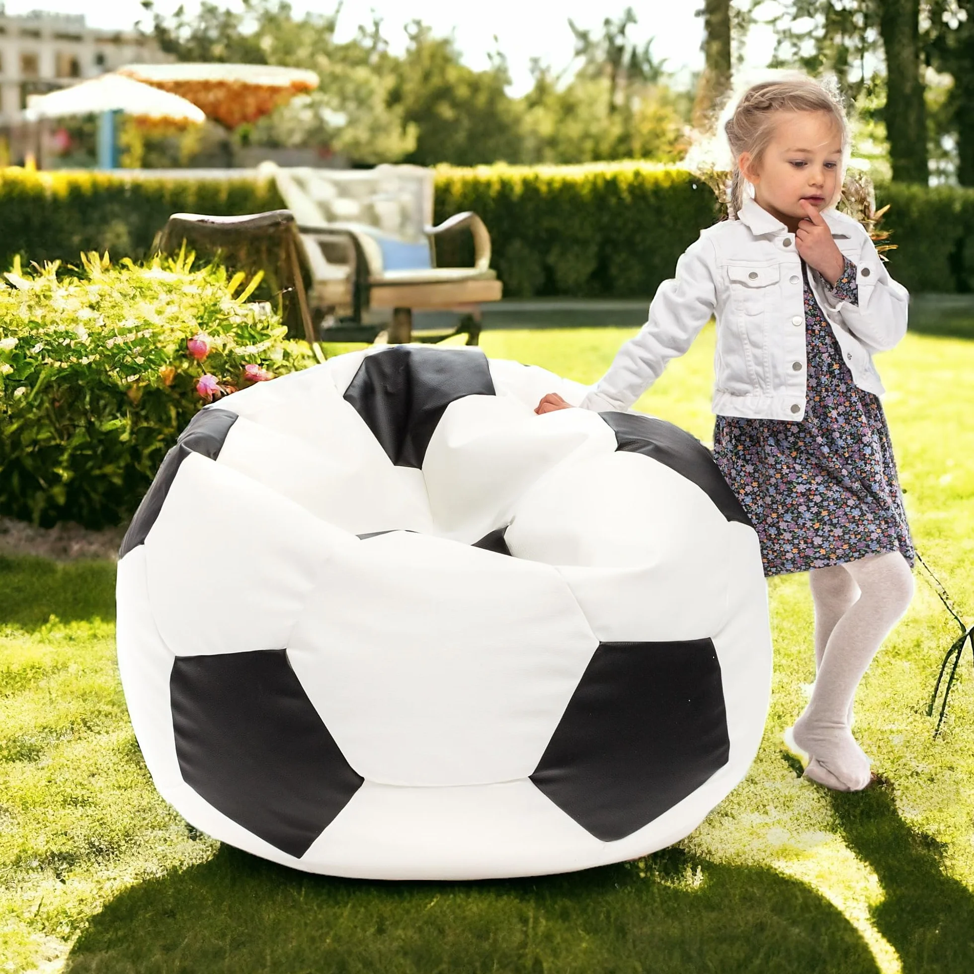 Ecopuf Beanbag Ball - Bean Bag Ball - Beanbags para Juegos de Bolsa - Accesorios para Fútbol Sala de Niños - Eco-Cuero - 90x55cm, Negro E14