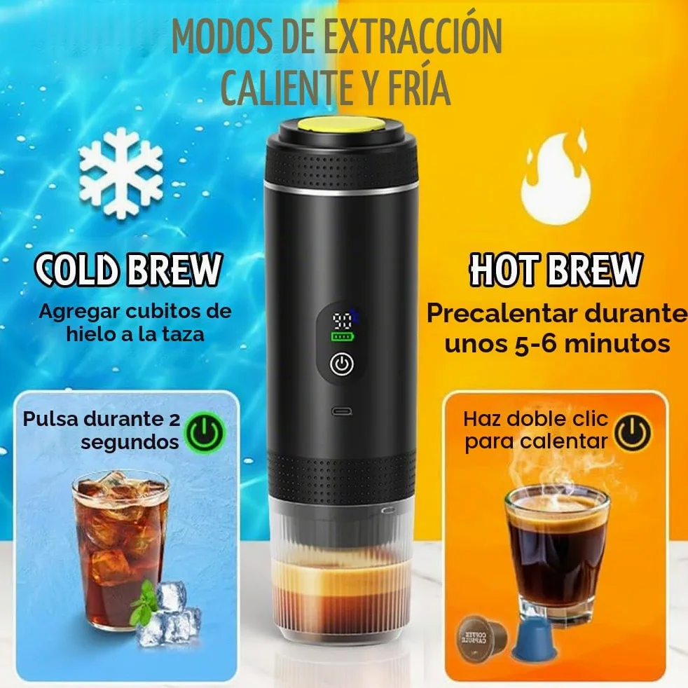 Cafetera Portátil 3 en 1, Mini Cafetera Portátil de Espresso y Capsulas, Autocalentamiento de 5 Minutos, Compatible con Cápsulas y Café Molido, Carga Rápida USB-C, para Acampadas, Senderismo