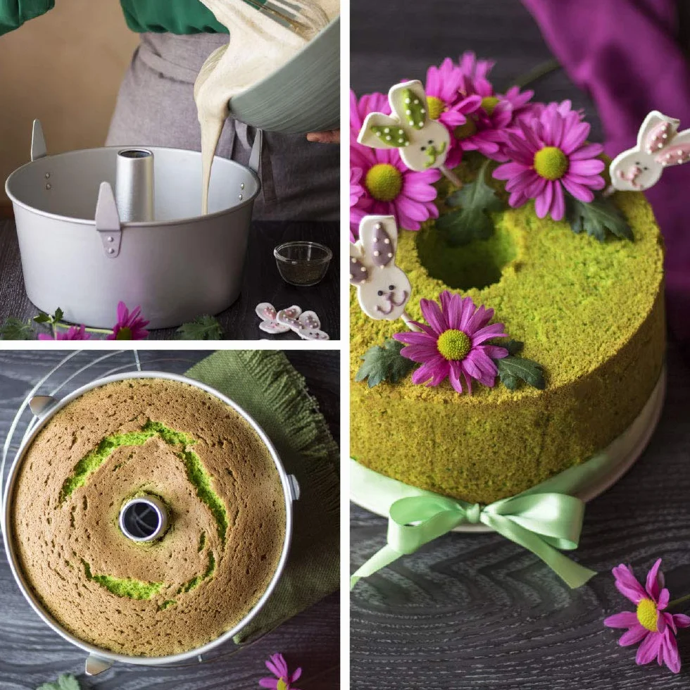 DECORA, 0062650 Molde Profesional Ø 25 x 11 cm para la Creación de Angel Food o una Chiffon Cake, de Aluminio Anodizado, Sin Puntos de Soldadura, Diseño Profesional