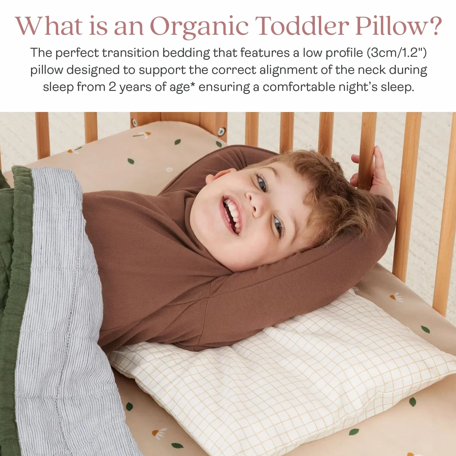 ergoPouch Almohada orgánica para niños pequeños, perfil bajo 1 pulgada, algodón GOTS, lavable a máquina