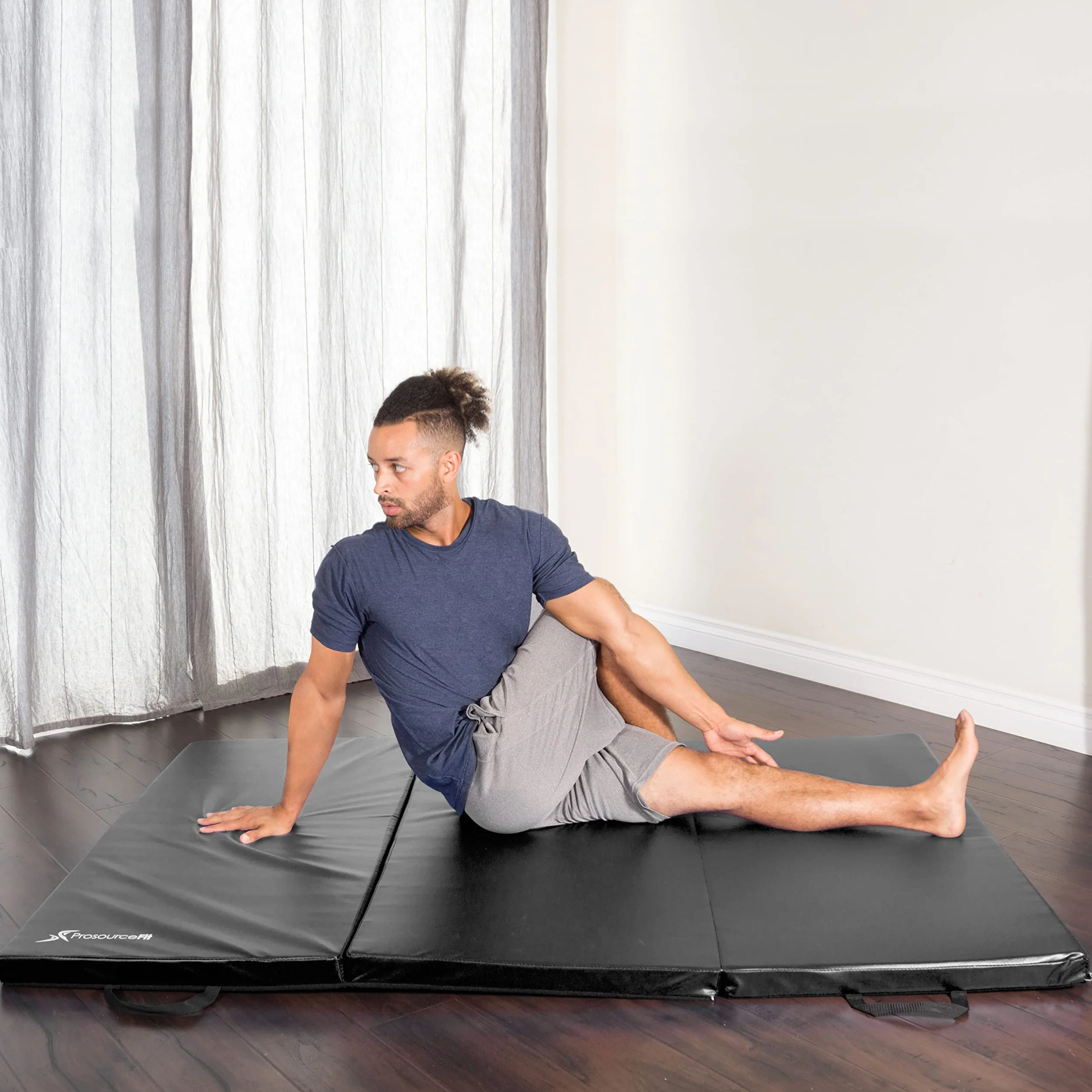 Prosource Fit Alfombrilla de ejercicio plegable 6x4 pies gruesa tres pliegues con asas de transporte para artes marciales gimnasia