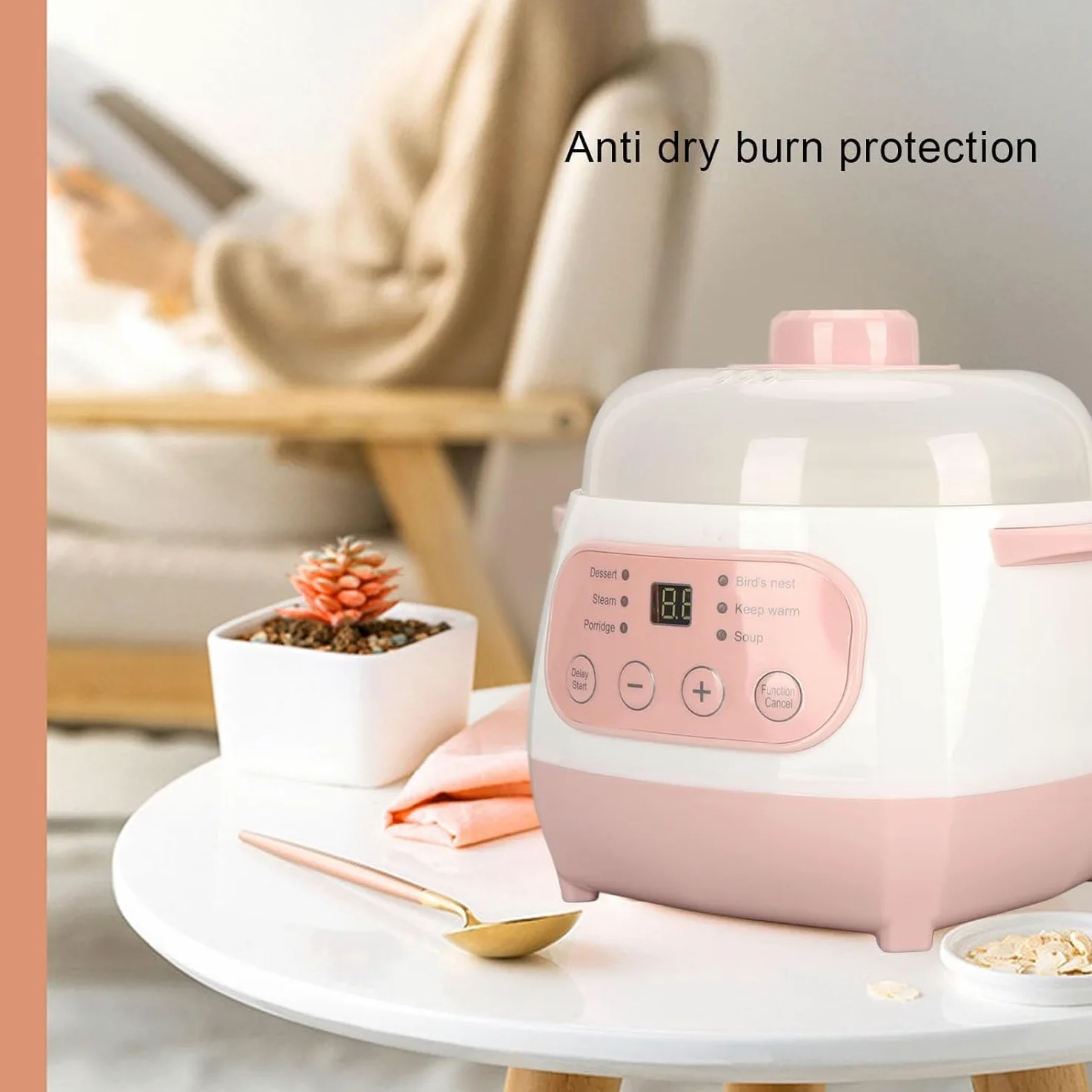 Olla Eléctrica Inteligente De Cerámica De 1 Litro para Sopas - Olla De Cocción Lenta Multifuncional con Sistema Anti-Quemado En Seco, Ideal para Gachas, Guisos Y Comidas Rápidas.