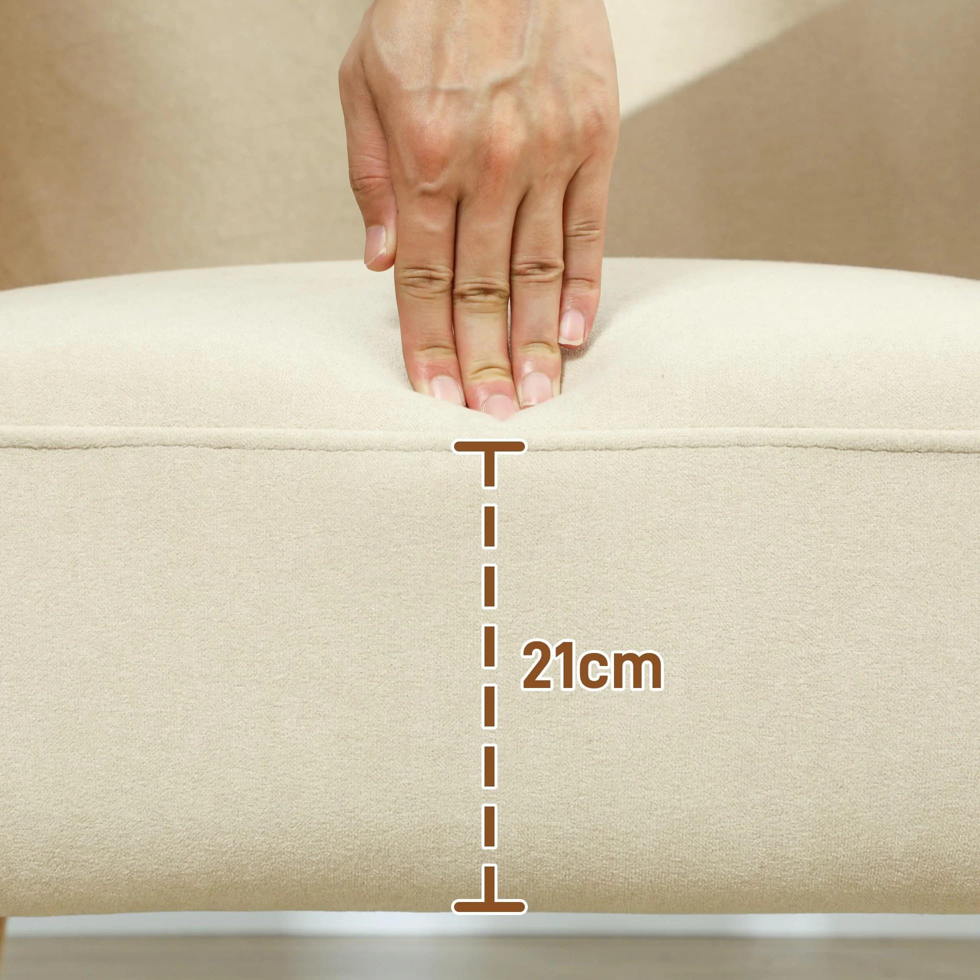 HOMCOM Sillón de Salón Nórdico Butaca para Dormitorio con Reposabrazos y Patas de Madera Sofá Individual Carga 120 kg para Oficina Sala de Estar Beige y Ocre