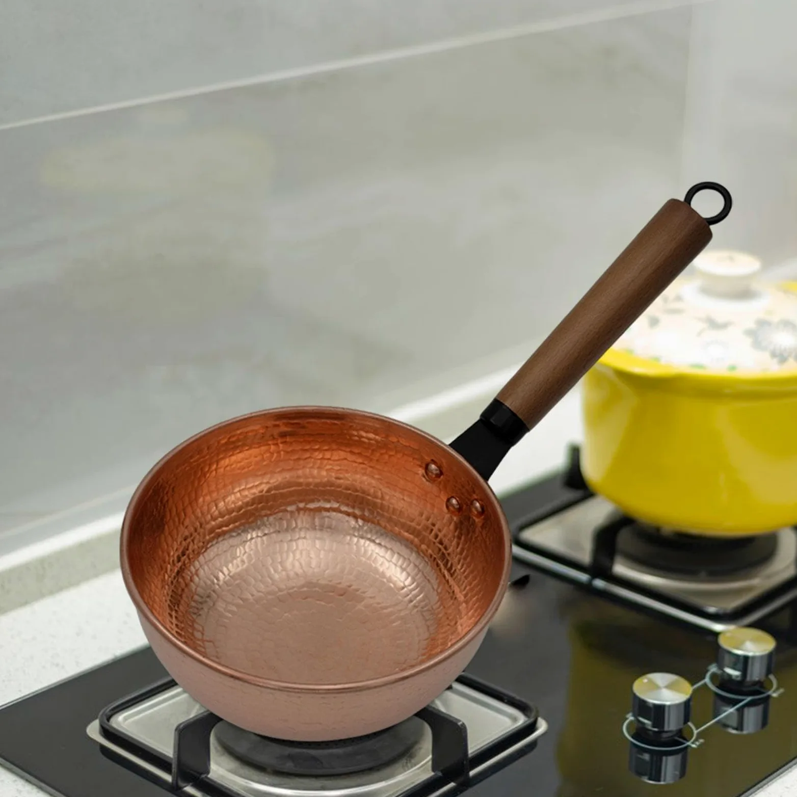 Cacerola Olla de Cobre Utensilios de Cocina pequeños Calentador de Cacerola, Fondo Redondo
