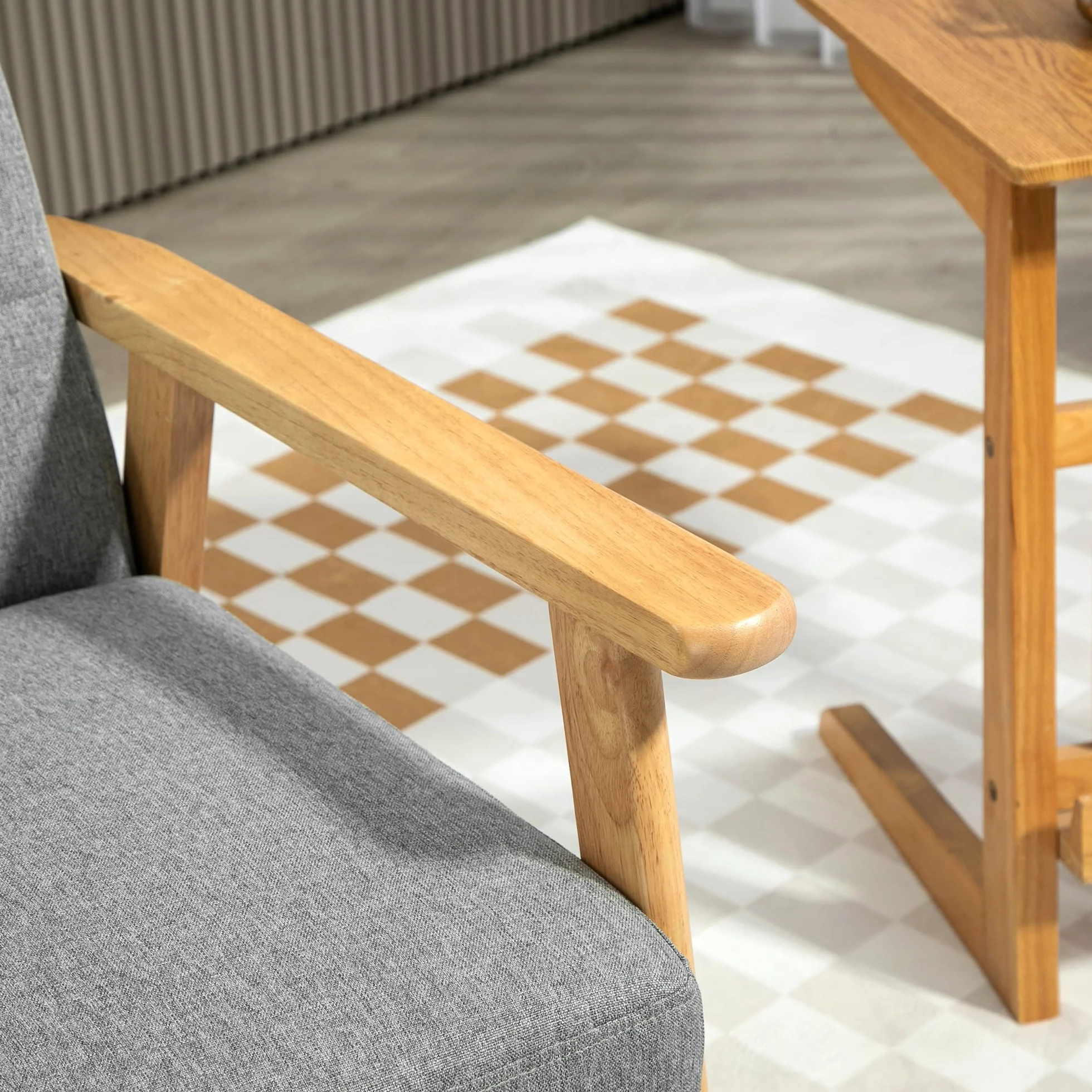 HOMCOM Sillón Individual Sofá Individual Tapizado en Lino con Reposabrazos de Madera Respaldo Acolchado Carga 130 kg Sillón para Salón Dormitorio Gris Claro