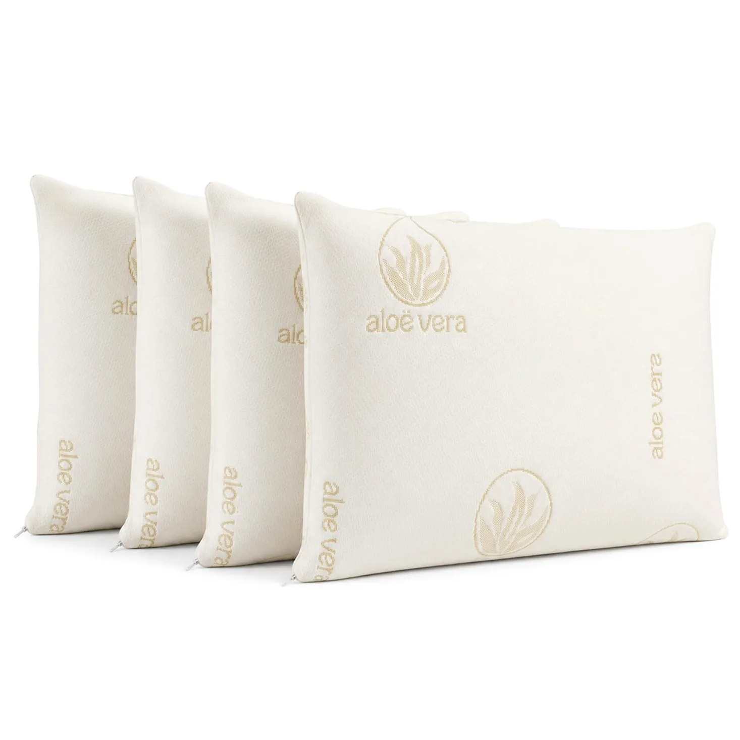 Almohada Viscoelastica Pack 4 Almohadas 60x40 Aloe Vera Desenfundables | Viscoelástica, Pack de 4 Unidades, 60x40 cm, Aloe Vera, Funda, para Dormir