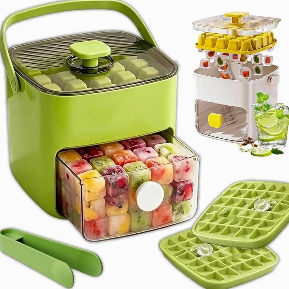 48 Ice Cube Maker, Double-Layer Silicone Ice Tray with Storage Bin and Tongs, Portable Ice Mold for Freezer, Ideal for Whiskey, Cocktails, Coffee and Parties(Negro,2pcs)