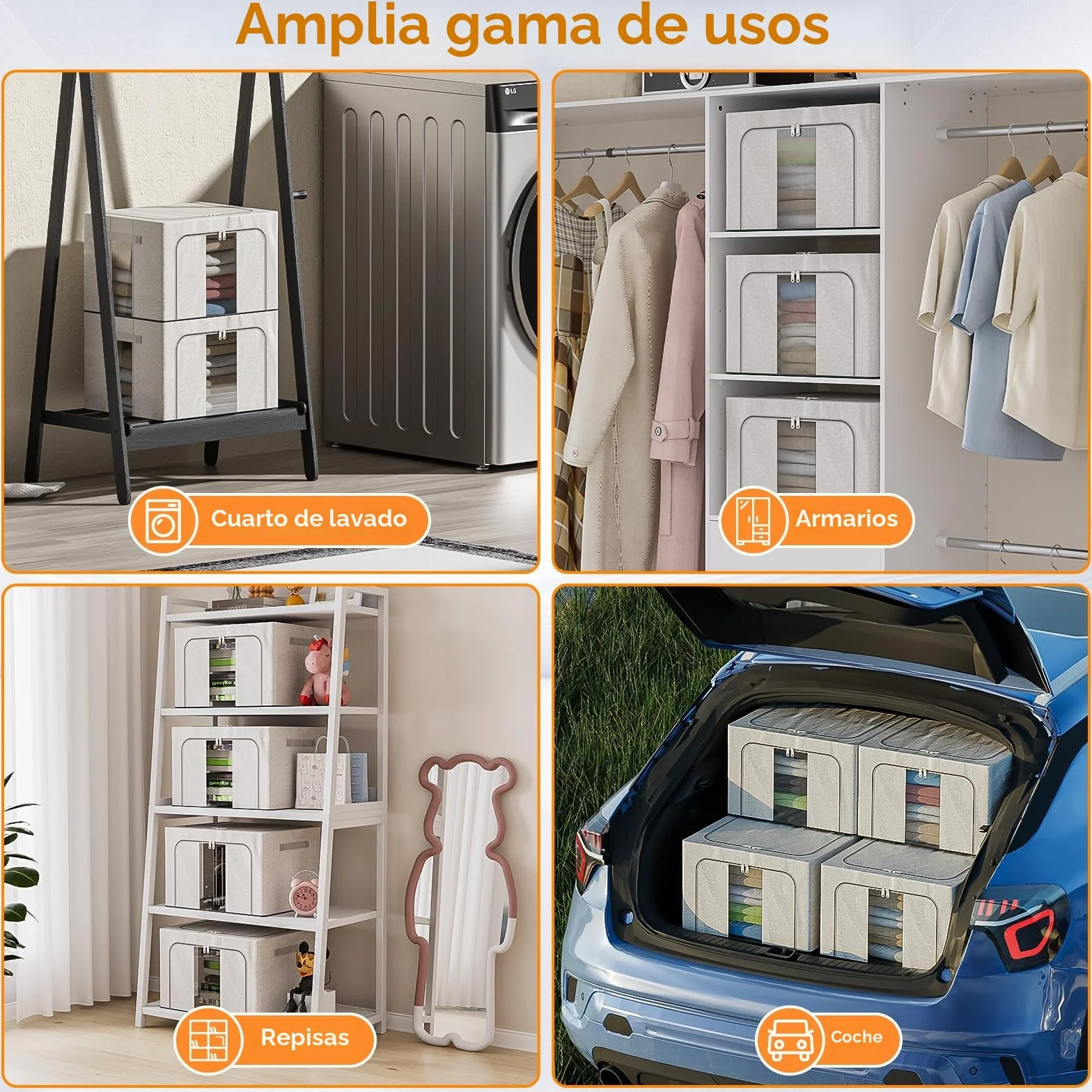 3 Piezas 24L Cajas Almacenaje Ropa Con Marco De Metal, Organizador Armario Apilable, Cajas De Almacenaje De Ropa Bolsa Para Guardar Ropa Plegable Para Ropa De Temporada Y Ropa De Cama Gris