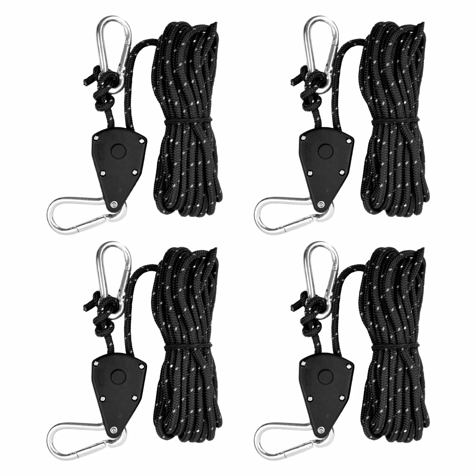 Cuerdas Reflectantes de Tienda 4mm Trinquete con Gancho 5M Campaña Tensor Paracord Nailon Ajustador Aluminio para Acampar Toldo Negro